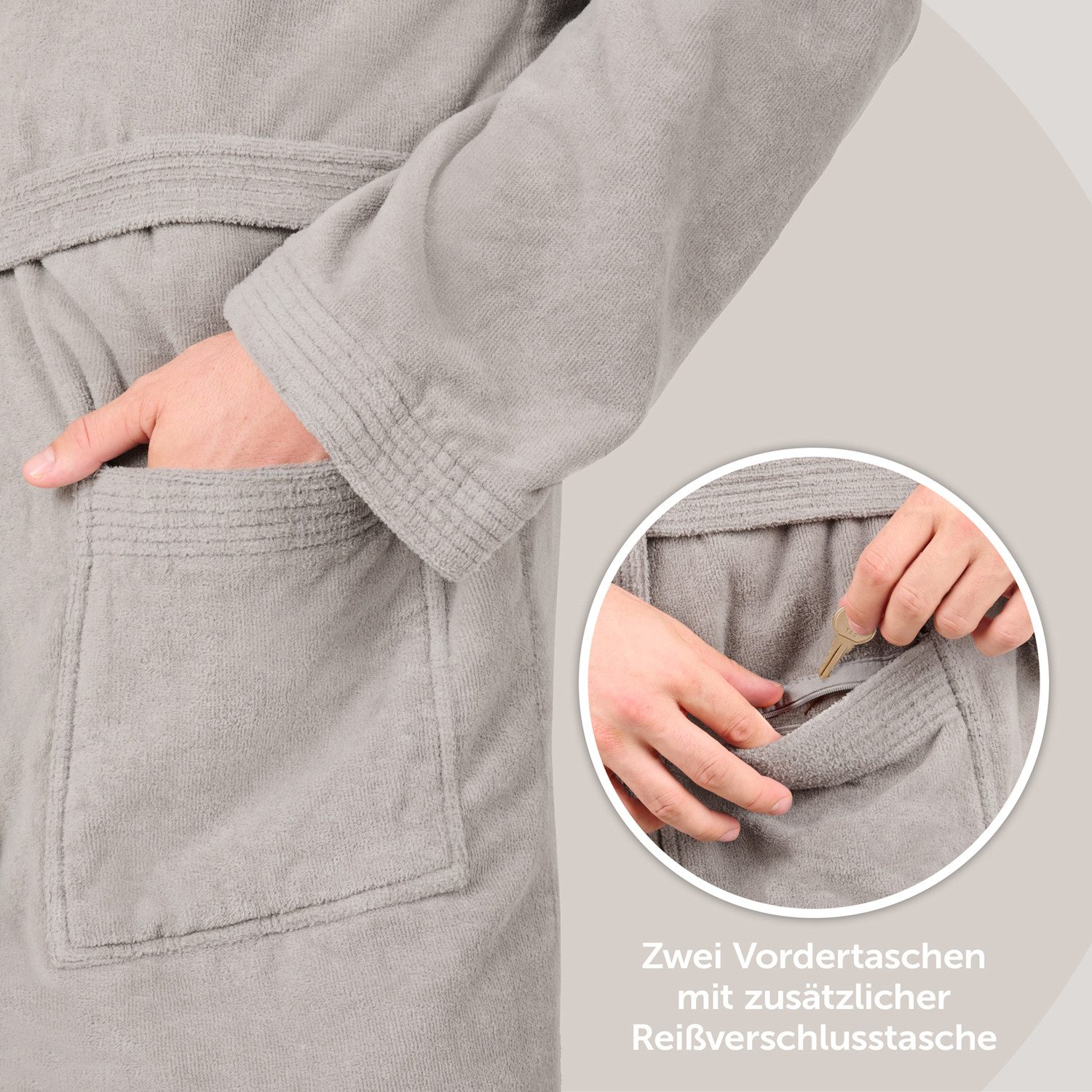Blumtal Bademantel Herren, Baumwolle, mit gefütterter Kapuze, mit samtigen Frottee-Velours, Oeko-TEX® Zertifiziert