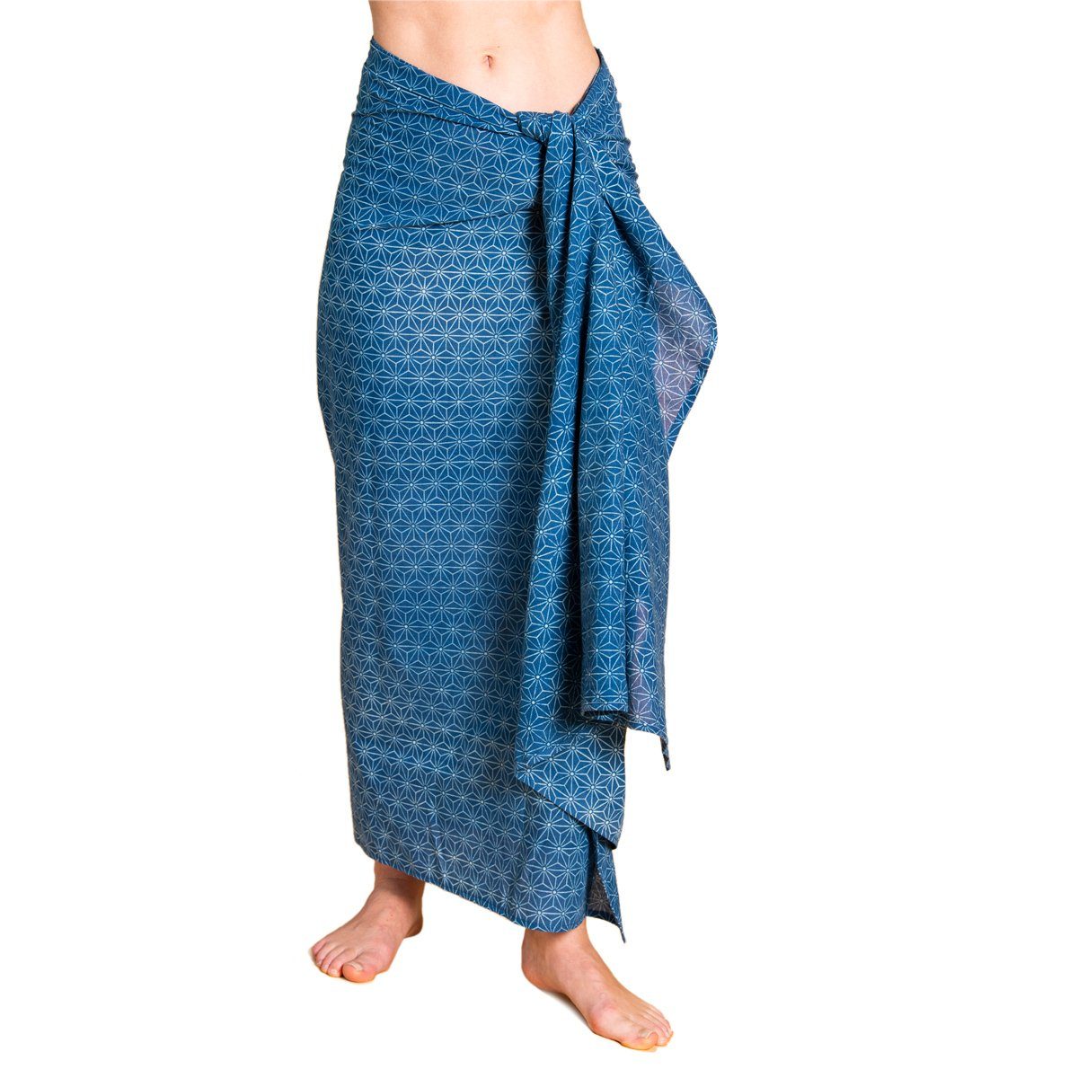 Asanoha Pareo Strandtuch, Sarong Wickeltuch Indigo oder PANASIAM Schultertuch Baumwolle Bikini als großes oder auch Cover-up Schal oder tragbar Überwurf Halstuch