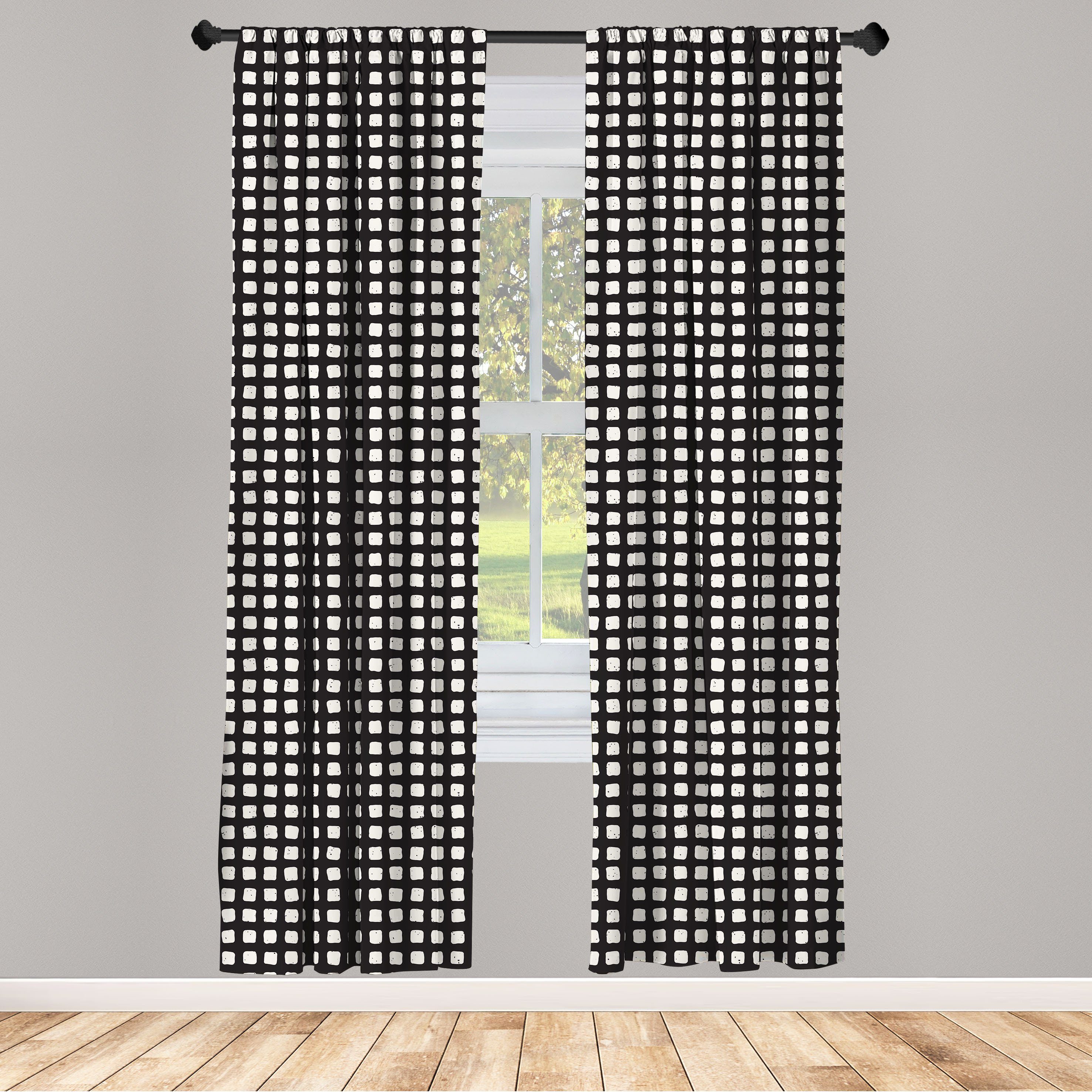 Gardine Vorhang für Wohnzimmer Schlafzimmer Dekor, Abakuhaus, Microfaser, Abstrakt Wiederholendes Quadrat-Muster