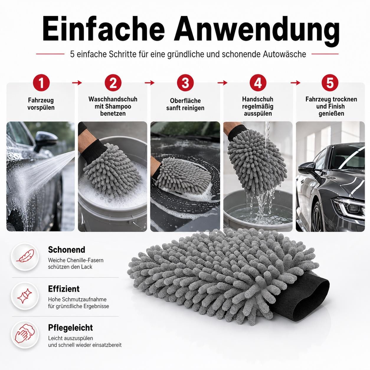 wortek Waschhandschuh Auto Premium Mikrofaser Waschhandschuh Wash Mitt, Saugstark & Lackschonend – Bild 5 von 5