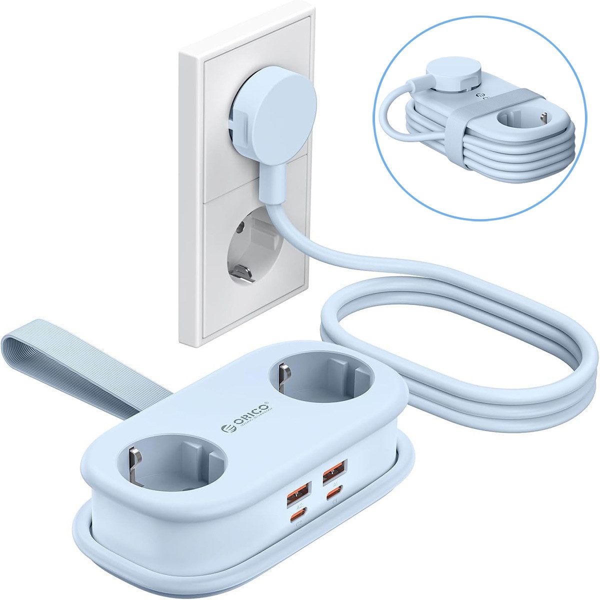 ORICO Steckdose 65W GaN Schnellladung Mehrfachsteckdose 6-in-1 Steckdosenleiste, Packung, 1-St., Mehrfach-Steckdosenleiste für Reisen, kompakter Mehrfachstecker für MacBook iPad iPhone Laptop