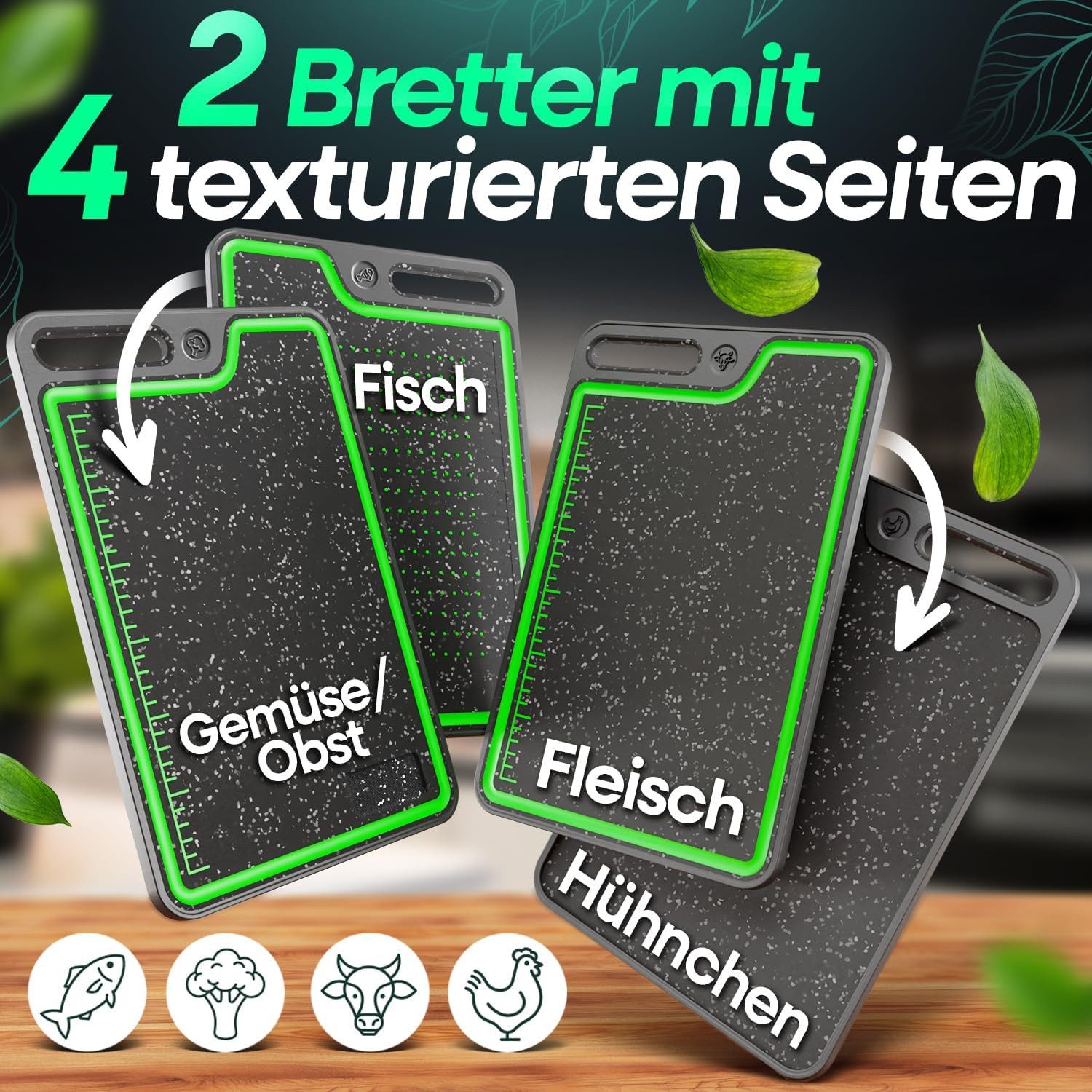 Loco Bird Schneidebrett Kunststoff spülmaschinenfest - 37,5x26,5cm großes Küchenbrett, Kunststoff, (Schneidebrett Plastik), messerschonender chopping board