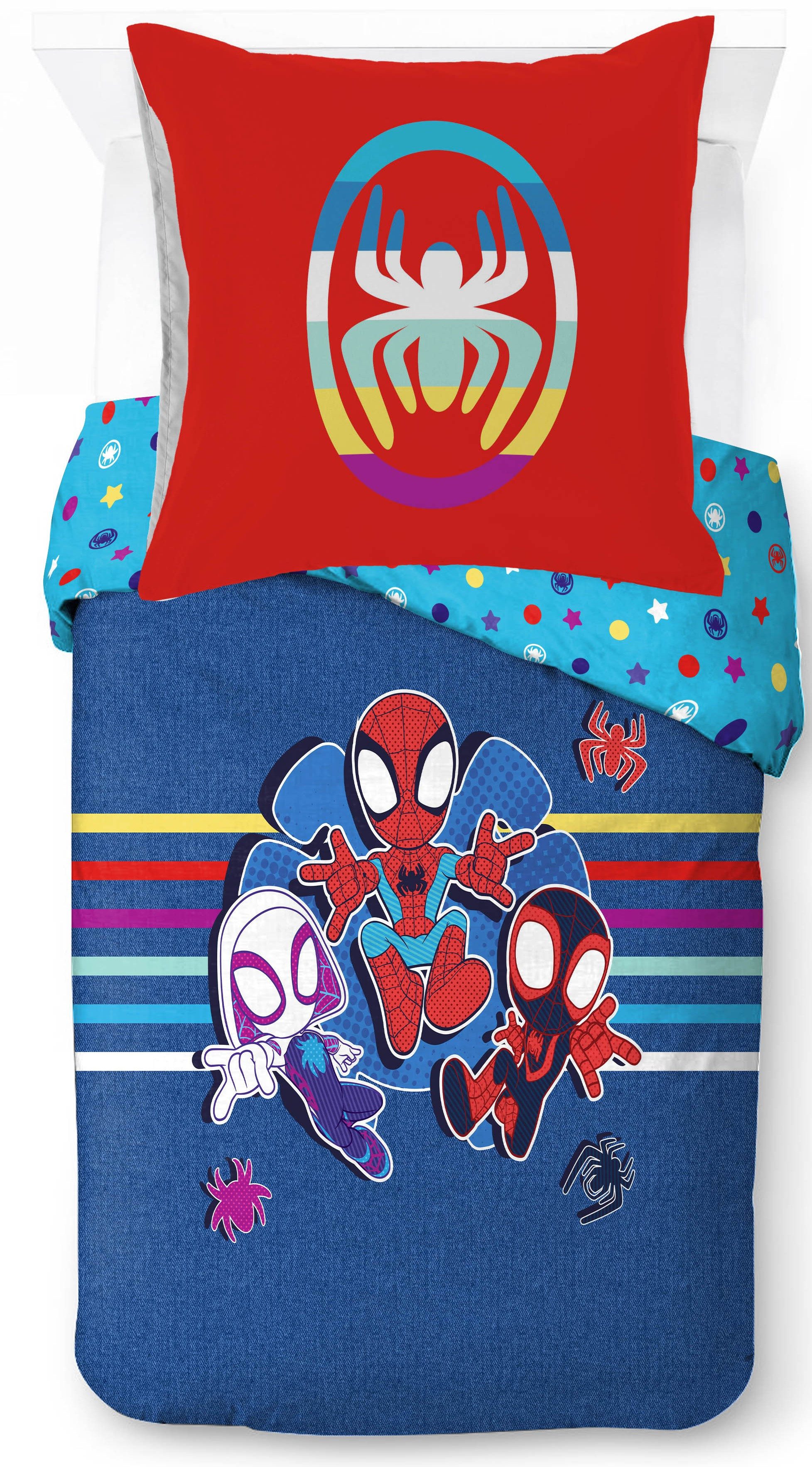 MARVEL Kinderbettwäsche Marvel Spidey Bettbezug-Set 135x200 cm + Kissenbezug 80x80 cm, Washed Cotton, 2 teilig, 100 % Baumwolle, maschinenwaschbar, wendbar