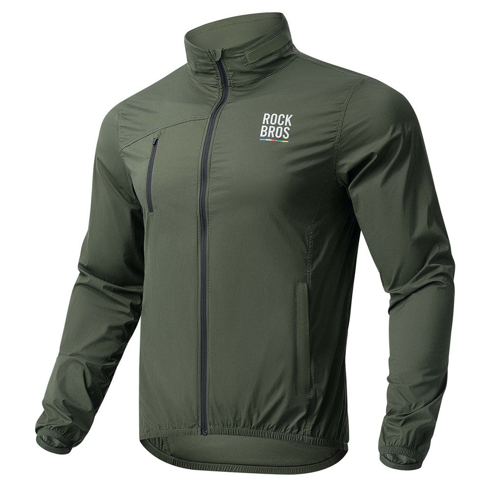 ROCKBROS Fahrradjacke Windjacke Radsportjacke Übergangsjacke (Spar-Set, 1-St., Rückenlänge 73 cm leicht) winddicht, reflektierend, Kapuze verstaubar, 145 g