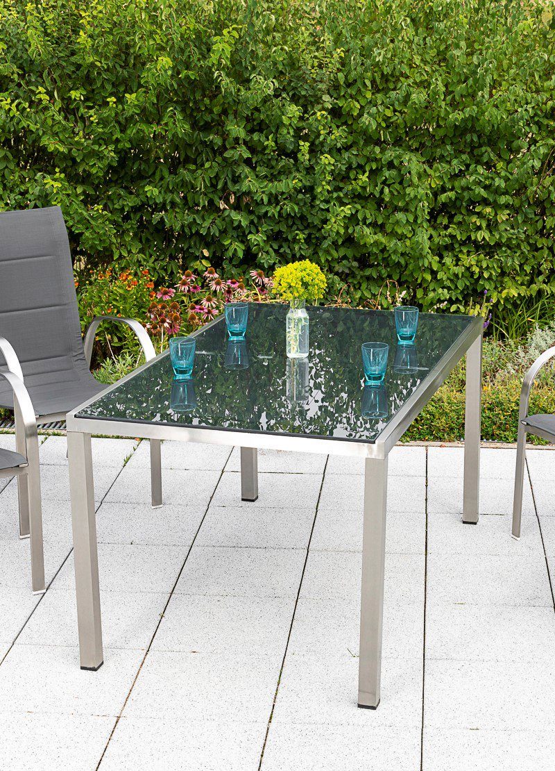 MERXX Gartentisch Ferrara, 90x150 cm, Tischplatte aus grauem Sicherheitsglas