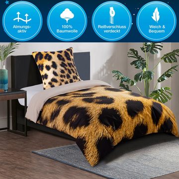 Bettwäsche Leopardenfell 135x200 cm, Bettbezug und Kissenbezug, Sanilo, Baumwolle, 4 teilig
