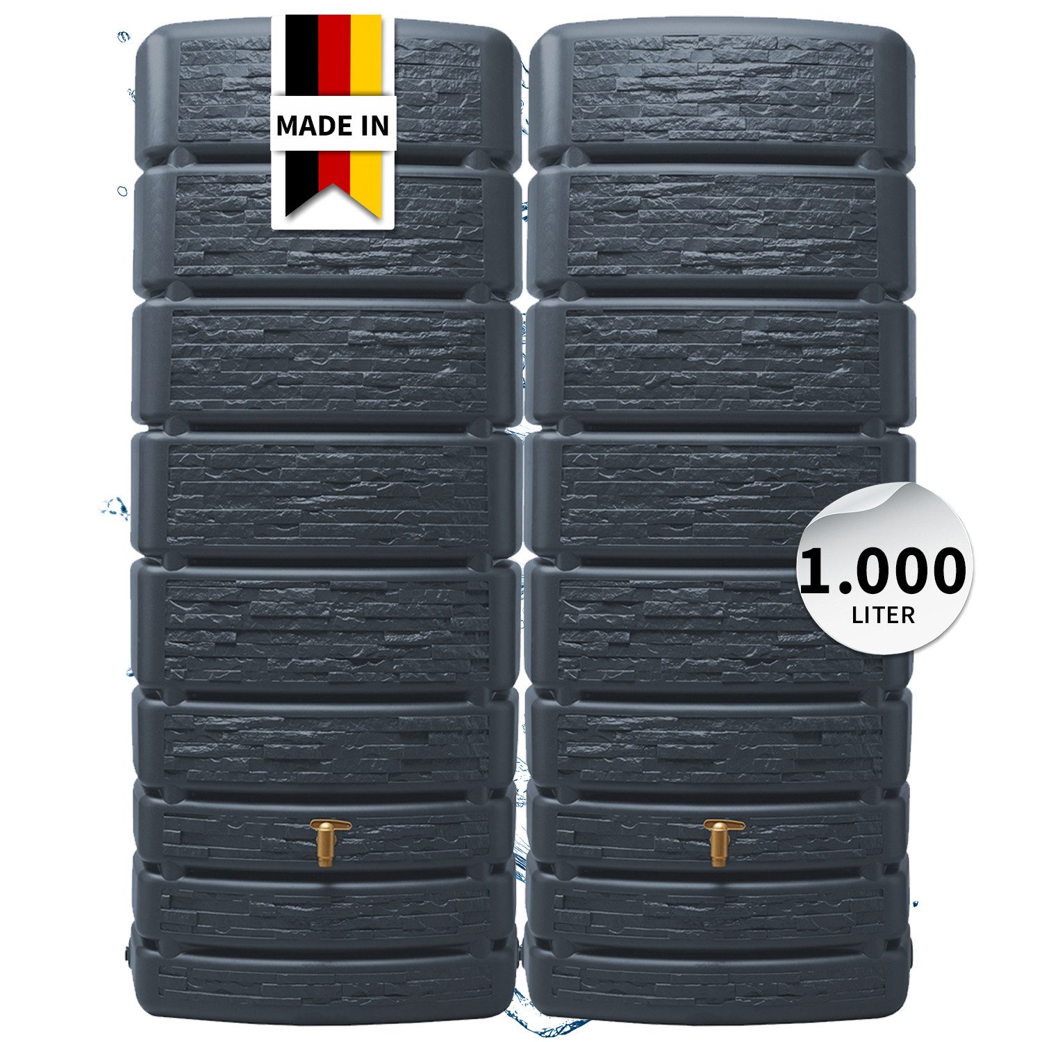 4rain Regentonne SLIM STONE DECOR Wandtank-Set 1000 L graphite grey, 1000 l