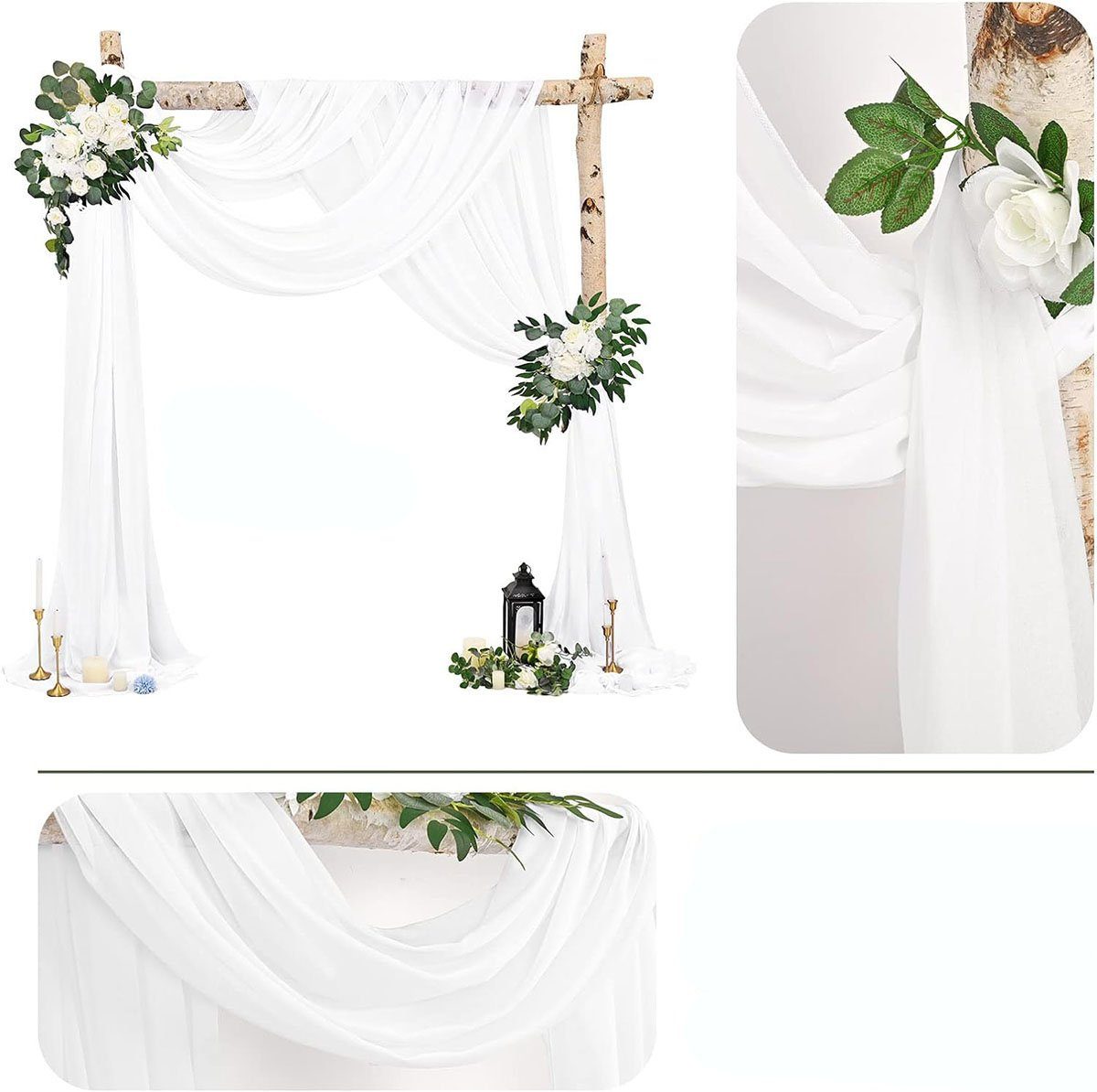 Hochzeit 70x550cm Stück Tüll St) (2 Vorhang Deko, Weiß CTGtree, 2 Querbehang Querbehang