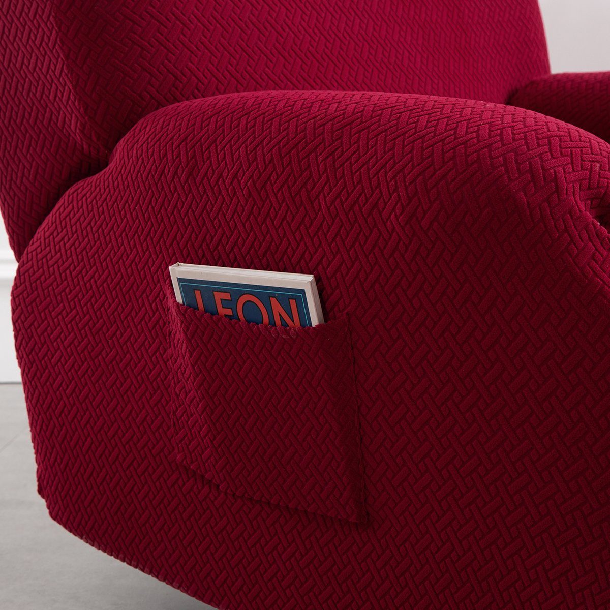 Relaxsessel Stretchhusse, Komplett mit Sessel, Sesselhusse Liege Strukturoptik Sesselbezug Rosnek, Rot für