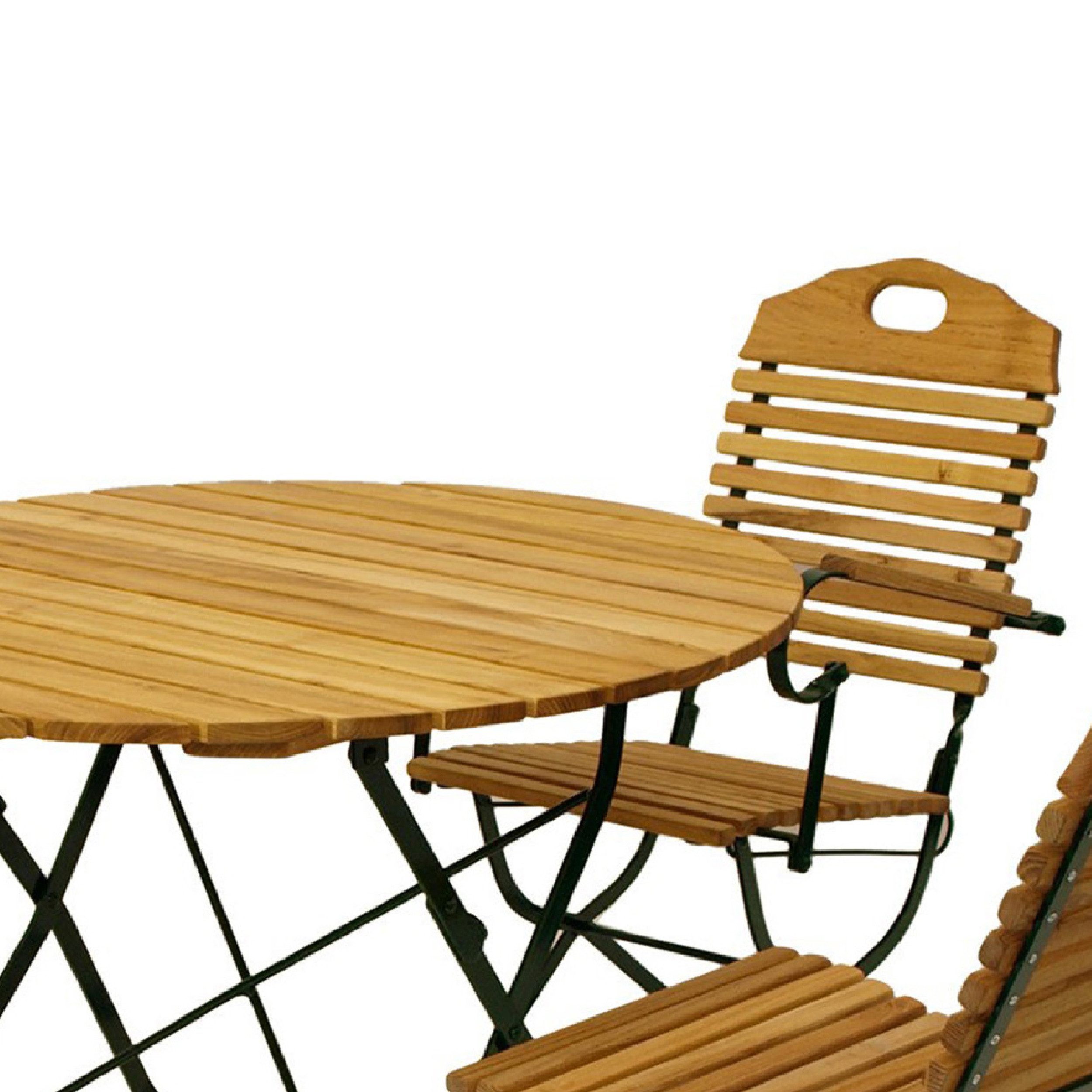 TPFGarden Sitzgruppe BAD-BELZIG, (Gartenessgruppe 5-teilig - Garten Set für 4 Personen, 5-tlg., Gartensitzgruppe - Flachstahl grün - Robinie), (2x Stuhl, 2x Armlehnensessel, 1x Tisch 100cm rund)