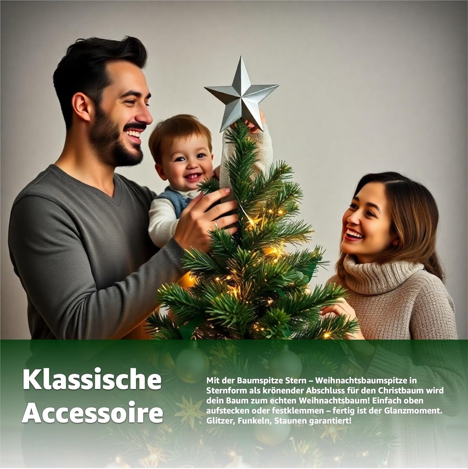 TK Gruppe Christbaumspitze Christbaumspitze für Weihnachtsbaum Baumspitze Aufsatz für Tannenbaum, wiederverwendbar