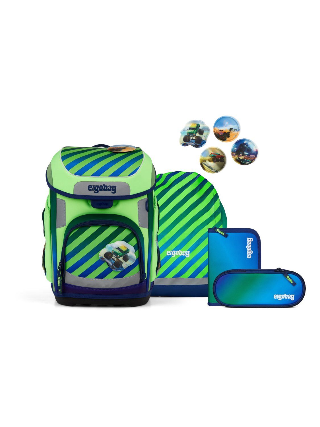 ergobag Schulranzen cubo Set (5-tlg., 5-teiliges Set), größenverstellbares Rückensystem