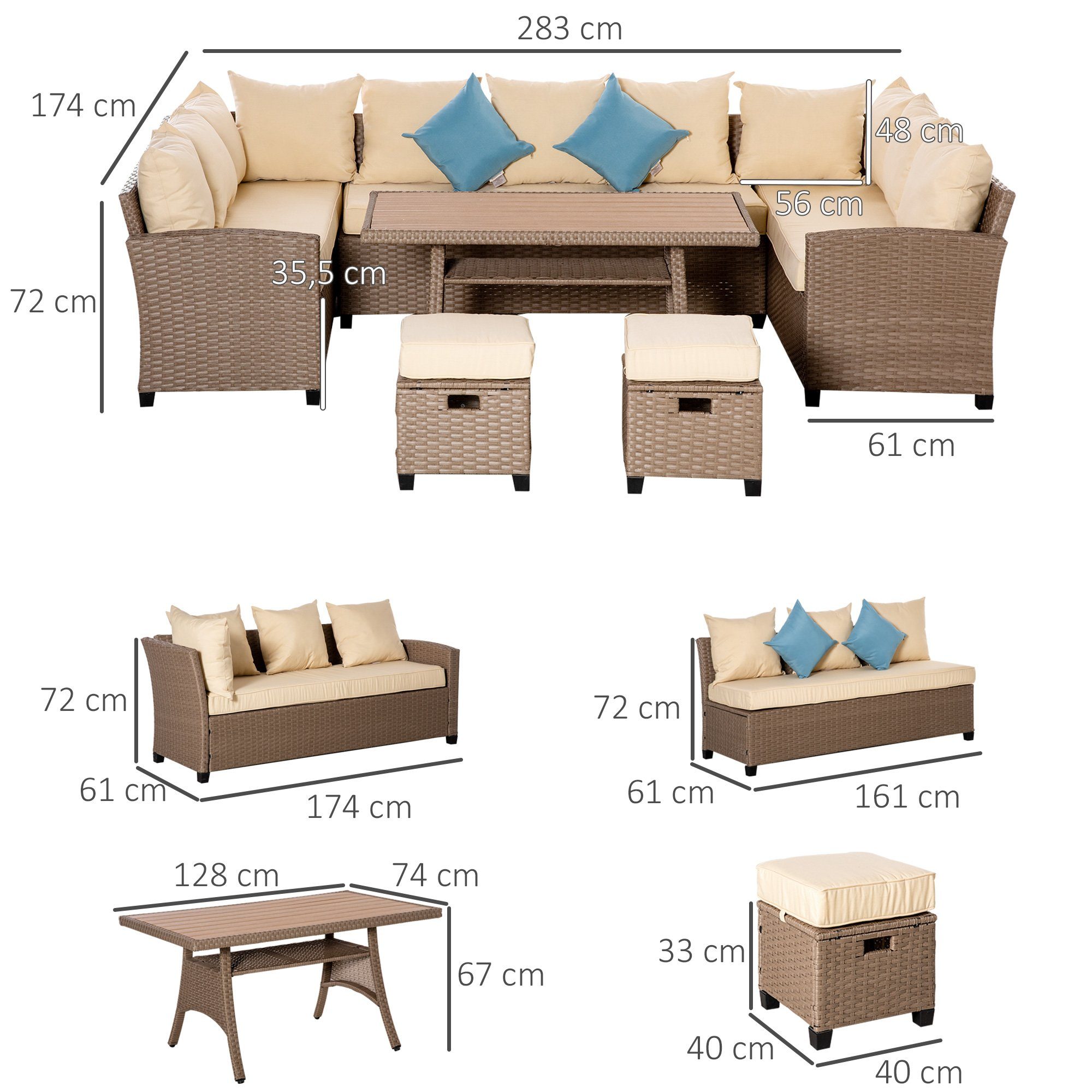 Set Sitzgruppe Outsunny Gartenmöbel