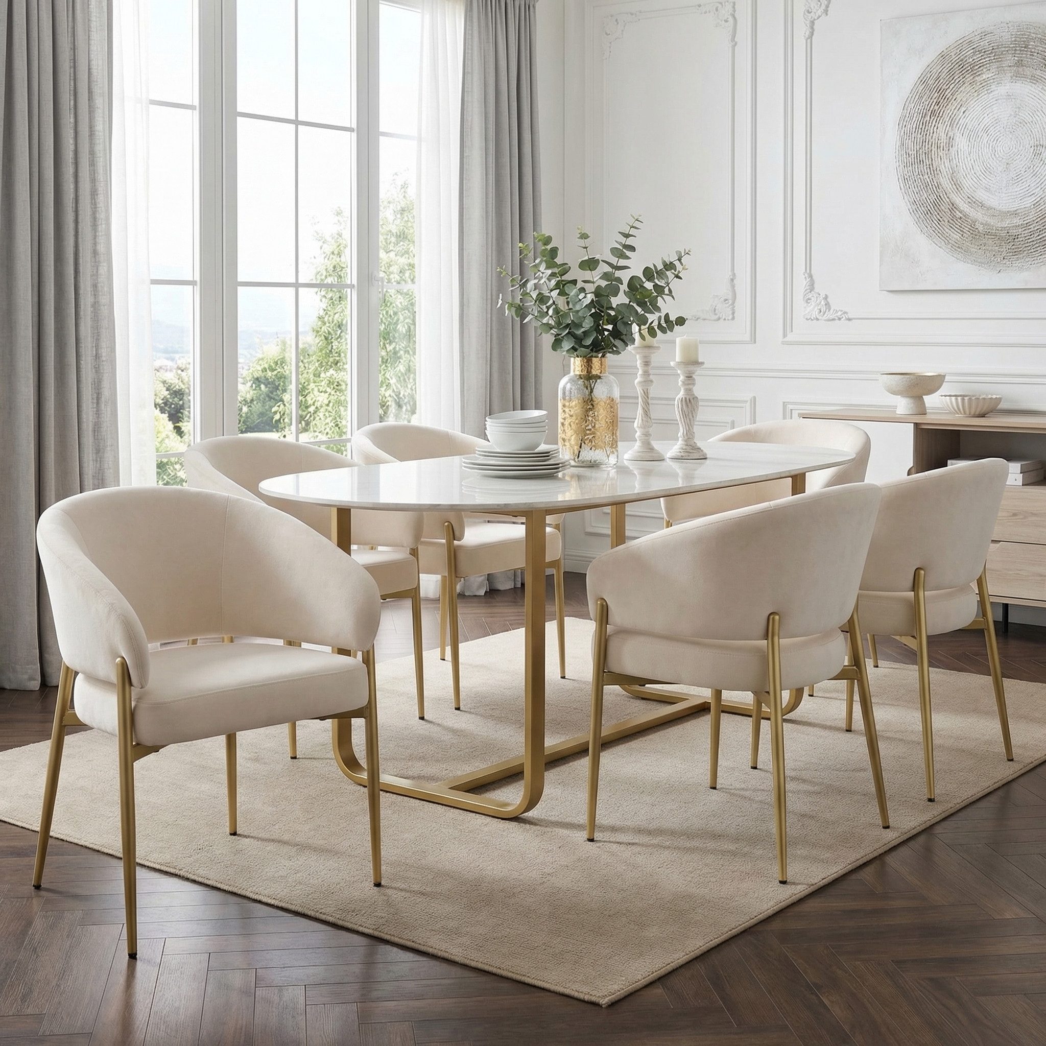 Flieks Polsterstuhl (Set, 6 St), 6er Set Esszimmerstühle Armlehnstuhl Wohnzimmer Samt, Metallbeine