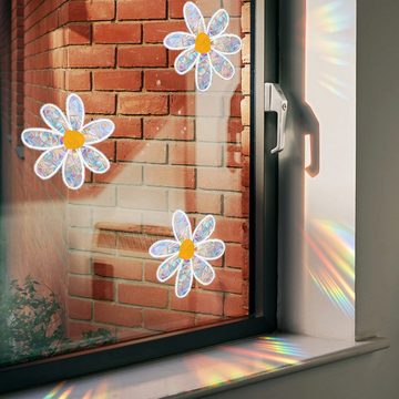 AUKUU Wandtattoo 42*15cm Blumen Gänseblümchen Bunter Sonnenlicht, statischer Aufkleber Fenster Schaufenster Glas selbstklebender
