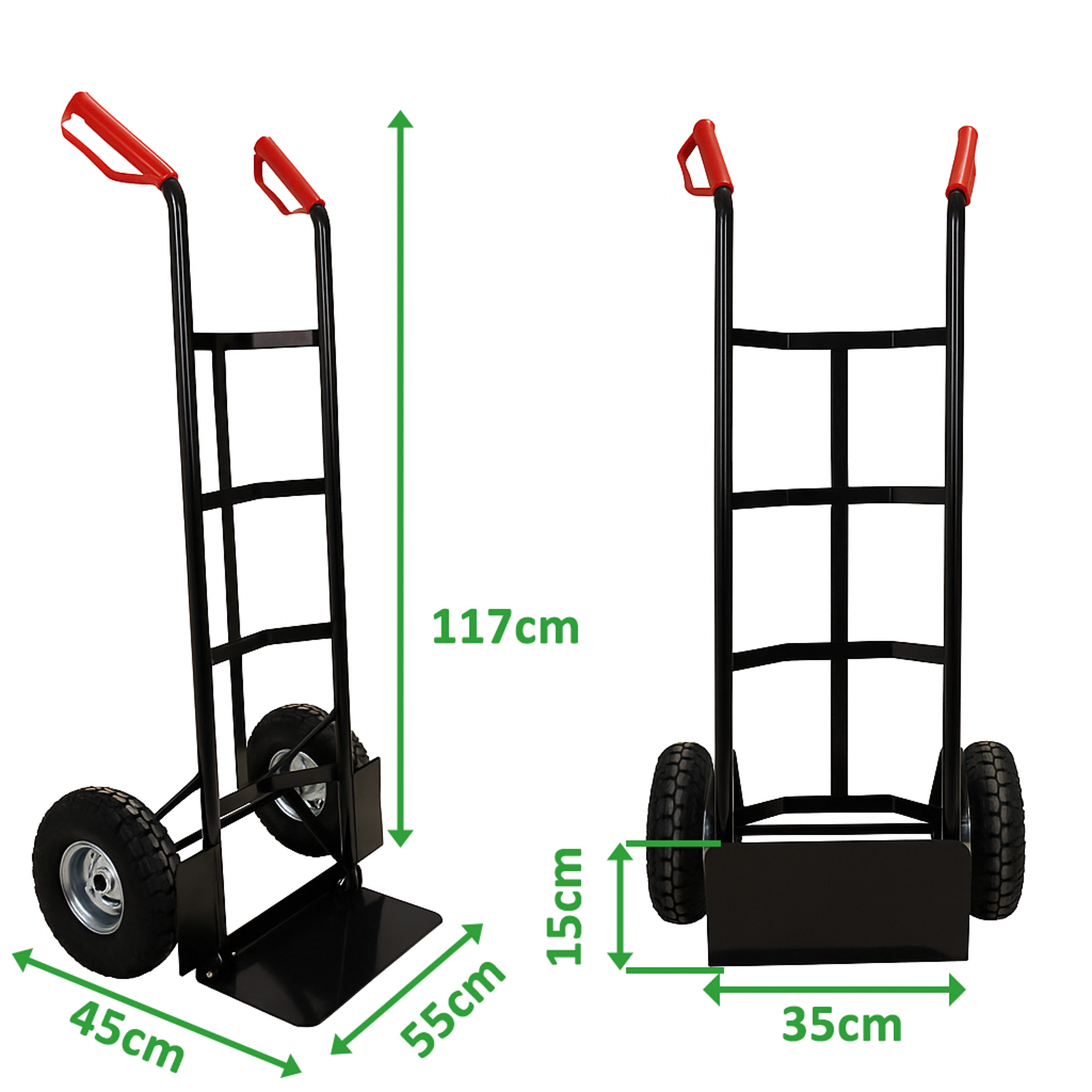 ONDIS24 Sackkarre Transportkarre Transportwagen Stahl schwarz klappbar, bis 100 kg belastbar, luftbereift