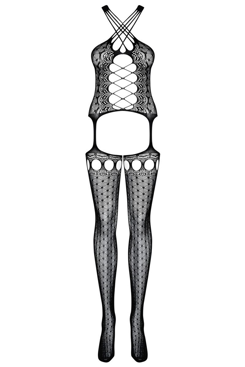 Obsessive Bodystocking Straps Catsuit schwarz offen Body Stocking transparent 20 DEN (1 St)