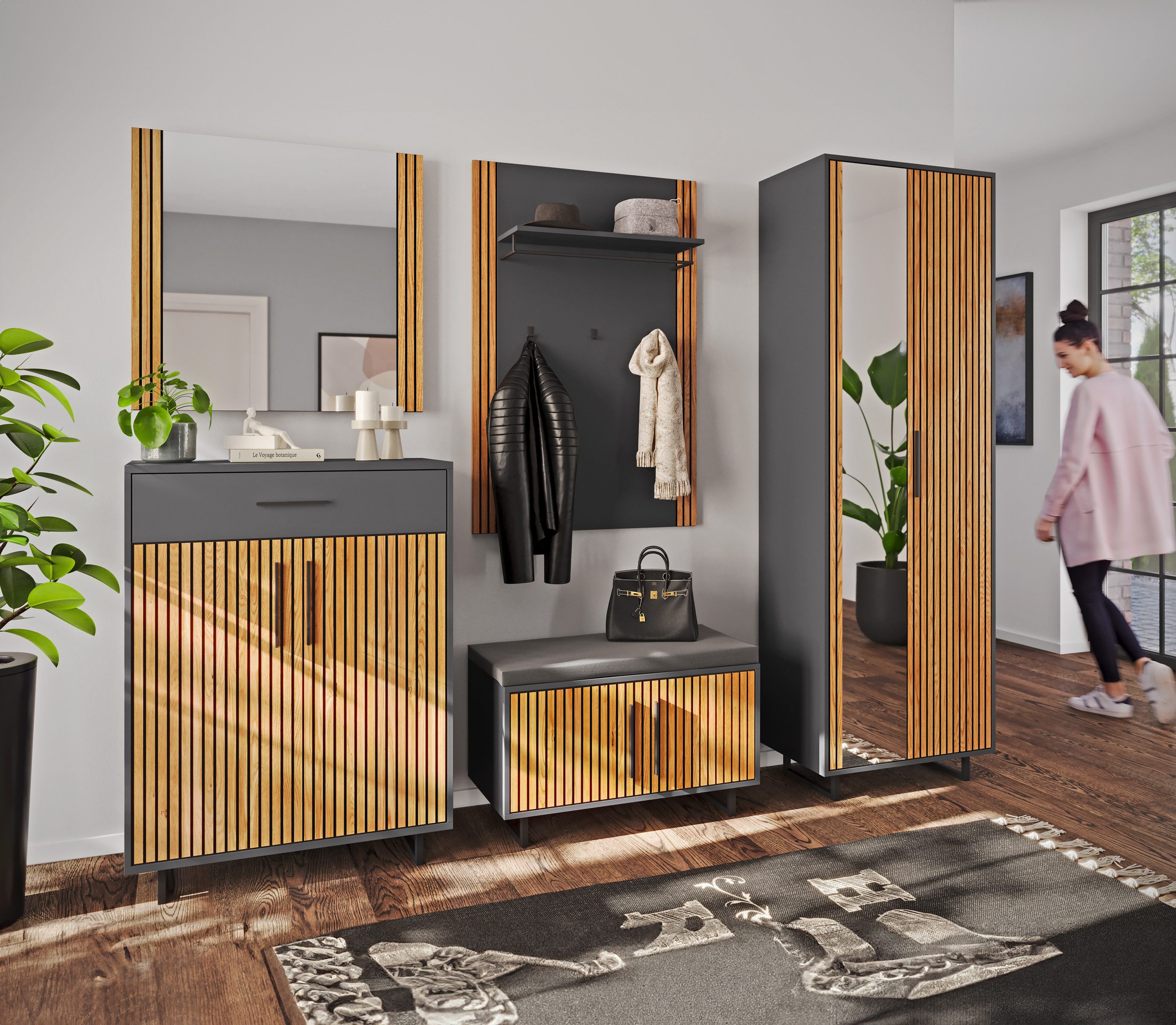 Lebenswert Шафи-Set Joe, (5-teilig), (5-teilig) in Eiche / anthrazit - 235x197x40 (BxHxT)