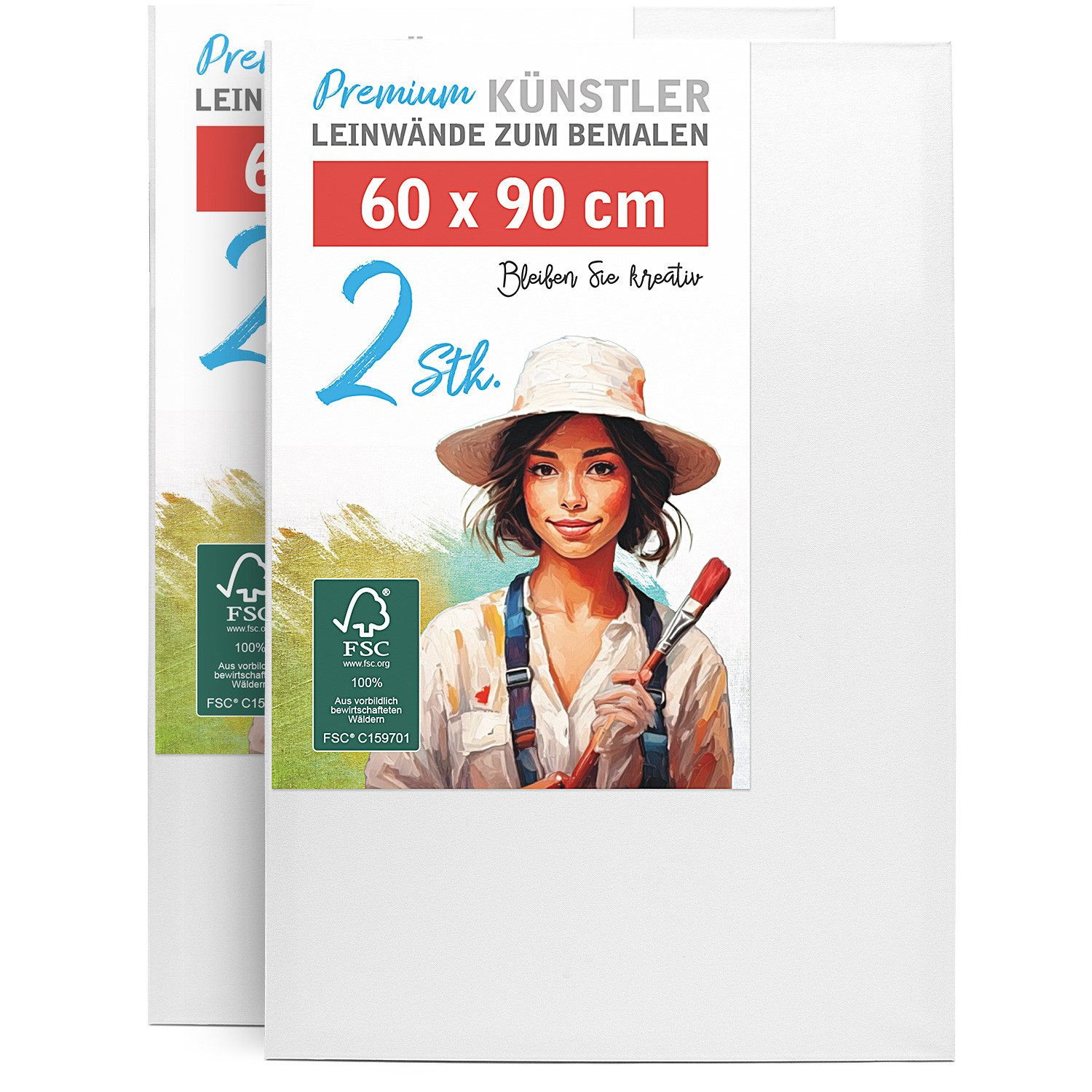 M MERCEO Leinwand, 2er-Set Leinwand 60x90cm (zum Bemalen, Baumwolle, Keilrahmen, 280g/m)