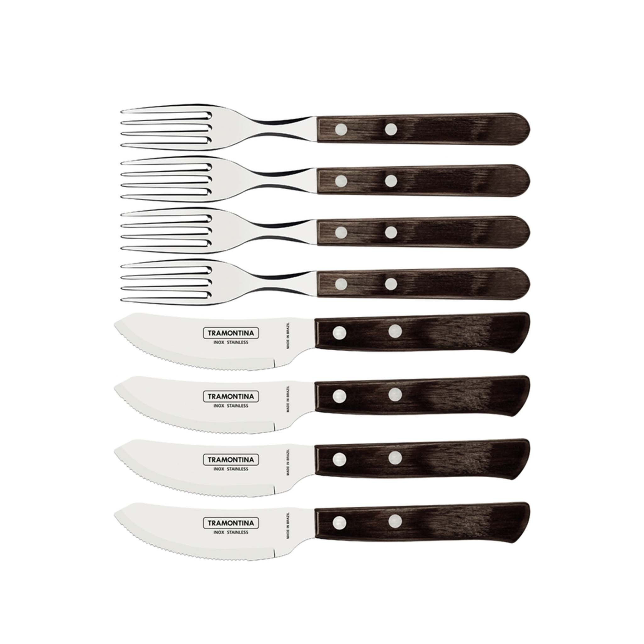 Tramontina Besteck-Set Pizzabesteck Set für 4 Personen - 4x Ніж для піци, 4x Pizzagabeln (8-tlg), 4 Personen, Edelstahl, 8-tlg., rostfreier Edelstahl, FSC, spülmaschinenfest