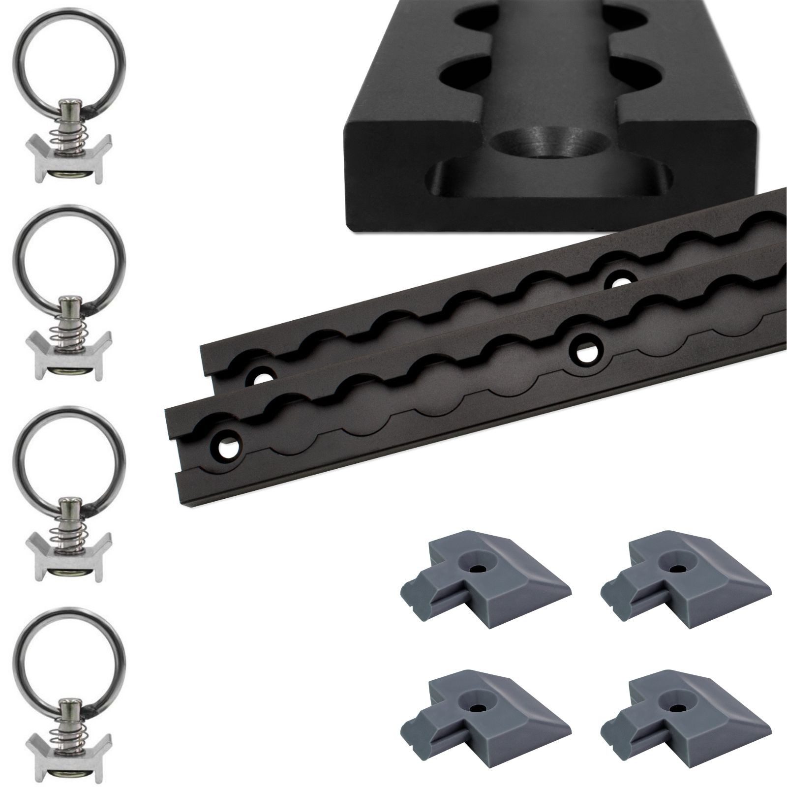 solidpro Spanngurt Airlineschiene 2 0,5 Meter eckig schwarz + 4 Ösen & 4 Endkappen (Set, 2-St., mit 4 Zurrösen & 4 Endkappen)