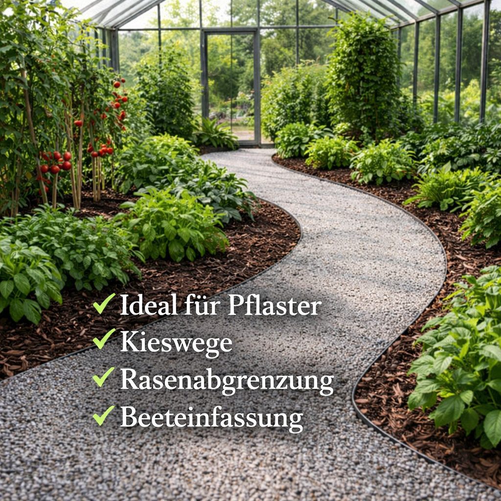 BigDean Rasenkante Flexible Beeteinfassung mit optimaler Höhe ideal für Kieswege, LxH: 1000x6 cm, Set, Rasenkante 10 m x 6 cm inklusive 20 Erdnägeln und 100 Öse – Bild 5 von 5