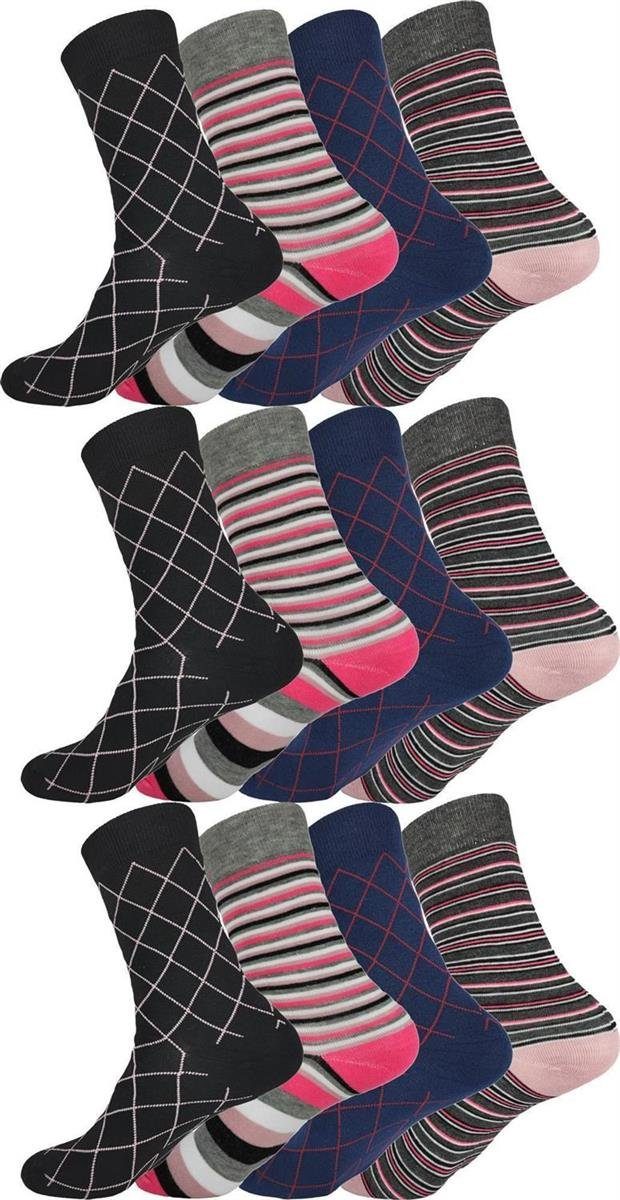 EloModa Freizeitsocken 12 Paar Damen Socken mit Muster Baumwolle; 35-38 39-42 (12-Paar) 12 Paar, Mix2