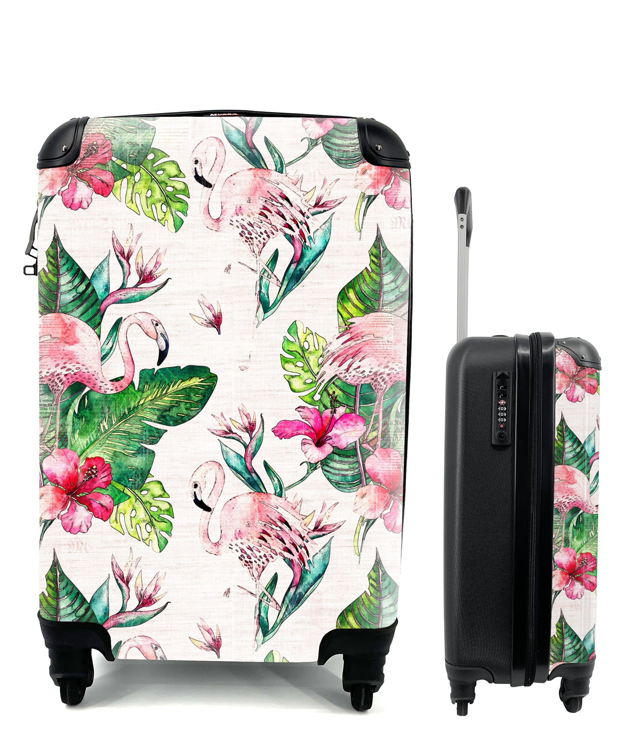 MuchoWow Handgepäckkoffer Rosa - Muster - Flamingo, 4 Rollen, Reisetasche mit rollen, Handgepäck für Ferien, Trolley, Reisekoffer
