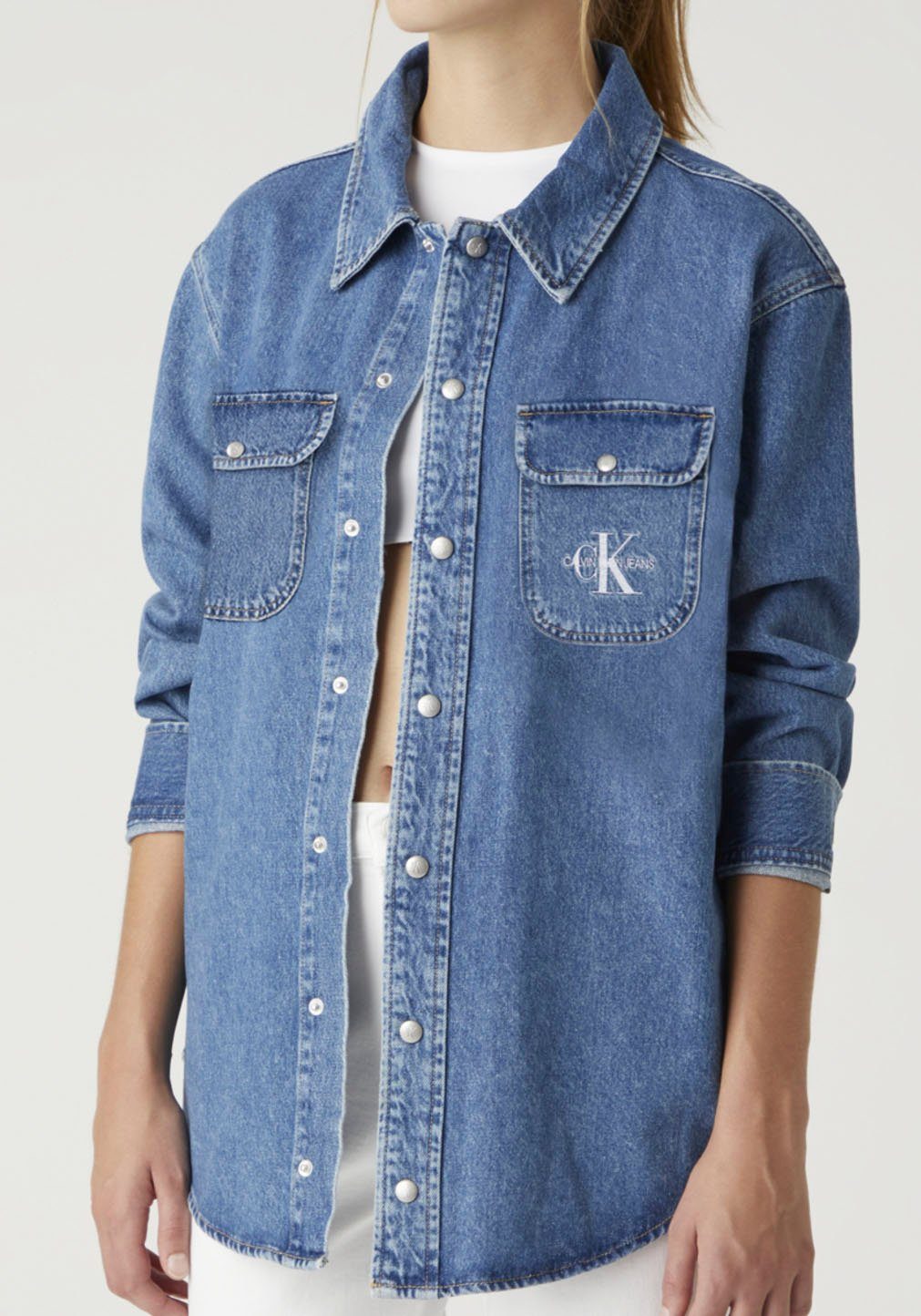 Calvin Klein Jeans Jeansbluse »Overshirt« mit CK Monogramm Logo-Stickerei  auf der Brusttasche online kaufen | OTTO