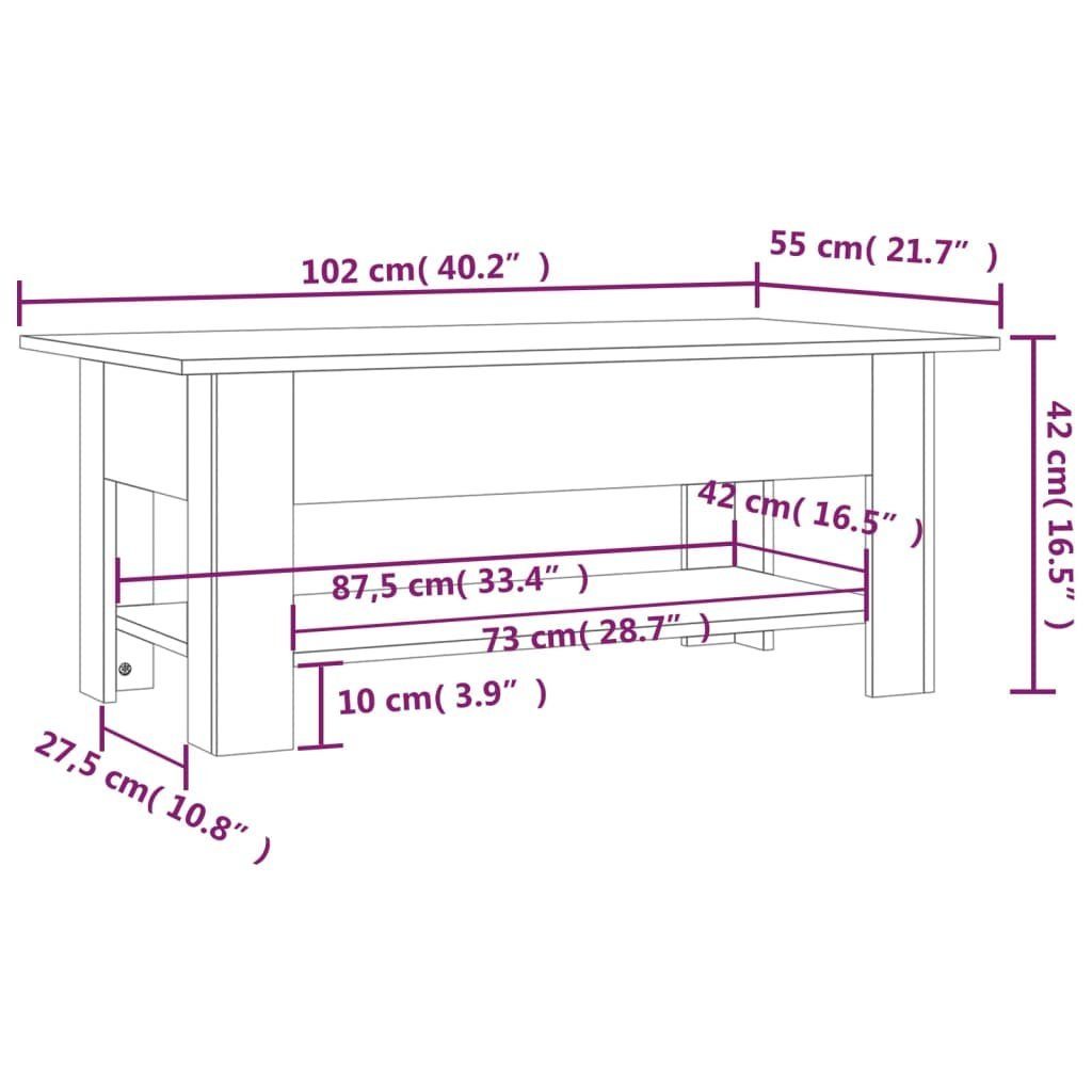 vidaXL Couchtisch Couchtisch Grau Sonoma cm Holzwerkstoff (1-St) Grau Sonoma Grau 102x55x42 Sonoma 