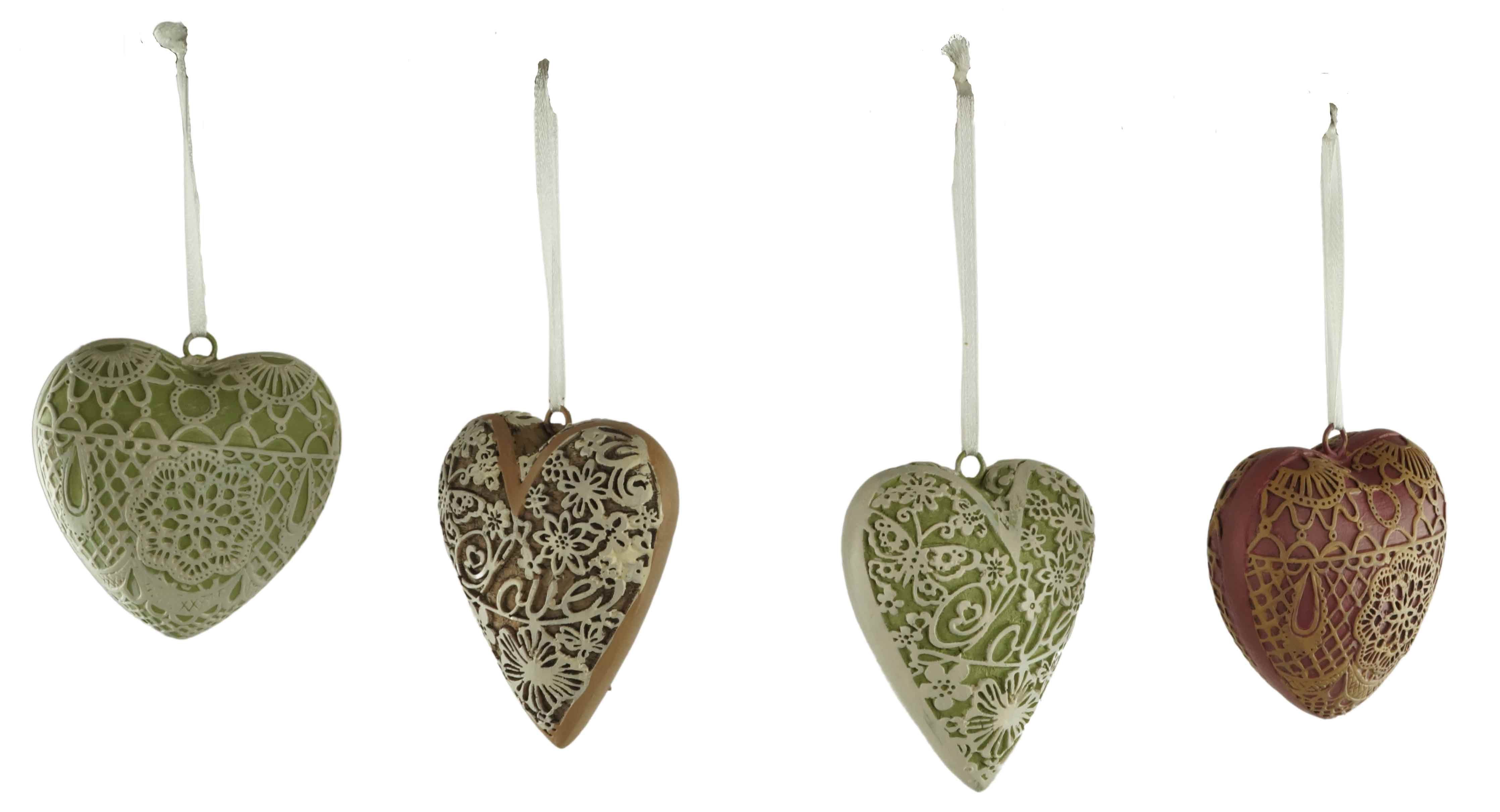 Denk Dekohänger Hänger Herzen 4er Set ca. 16 cm - Dekoration (Set, 4 St., 4), Vier dekorative Hänger aus Polystone, wetterfest, farbenfroh, 16 cm
