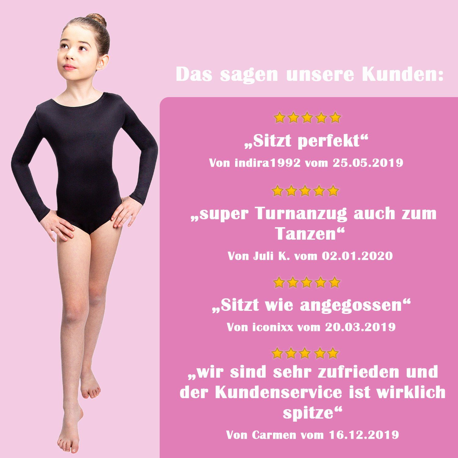 Mädchen Trikot für Gymnastikanzug Siegertreppchen - Sporthose Schwarz 116 Turnanzug 164) (Größe Langarm Ballett