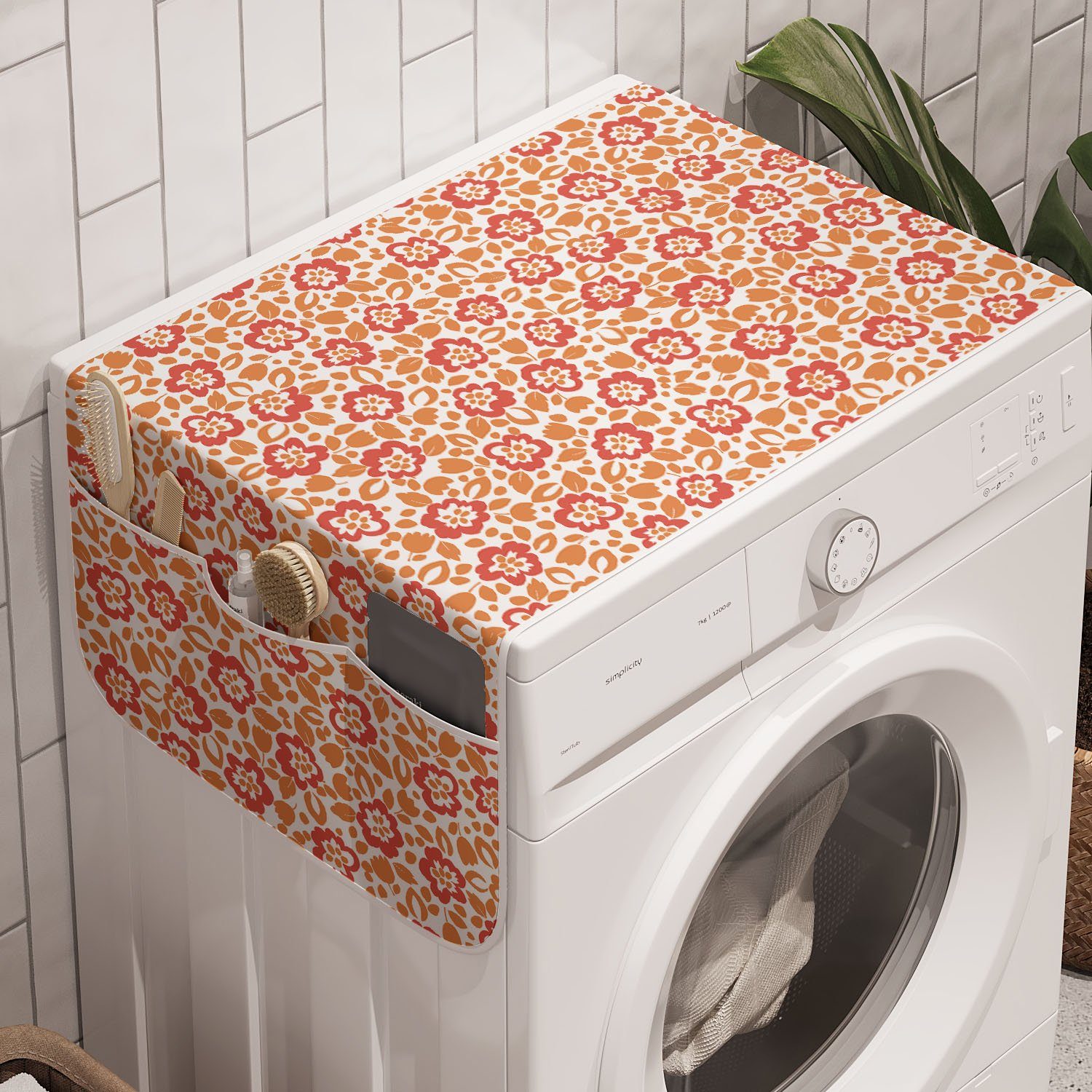 Abakuhaus Badorganizer Anti-Rutsch-Stoffabdeckung für Waschmaschine und Trockner, Blume Blüten und Blätter in Pastell