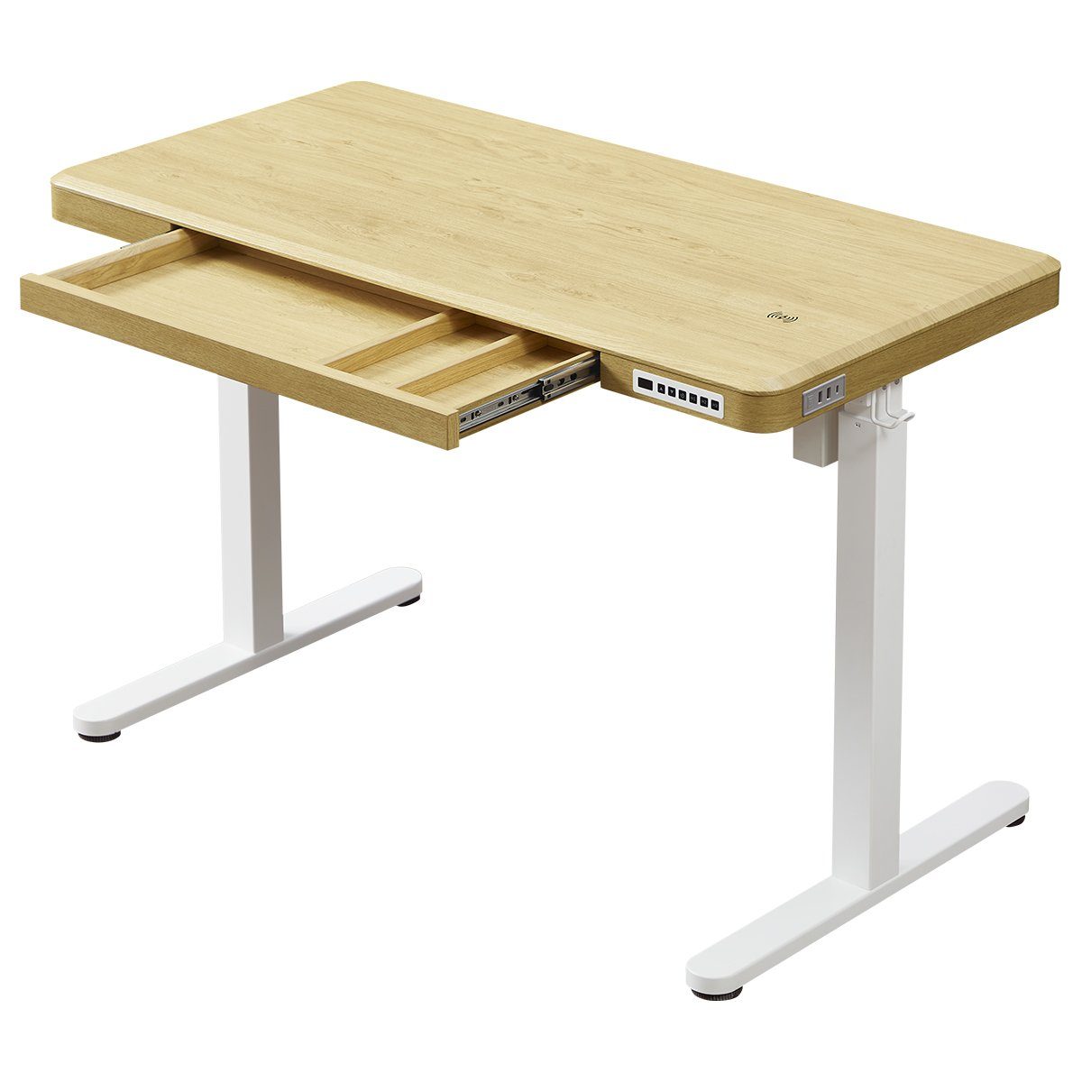 KOWO Schreibtisch 120 x 60cm Höhenverstellbarer Schreibtisch Bürotisch Computertisch, Aufmax, mit Touch Funktion, Ladegerät, Kindersicherung-System