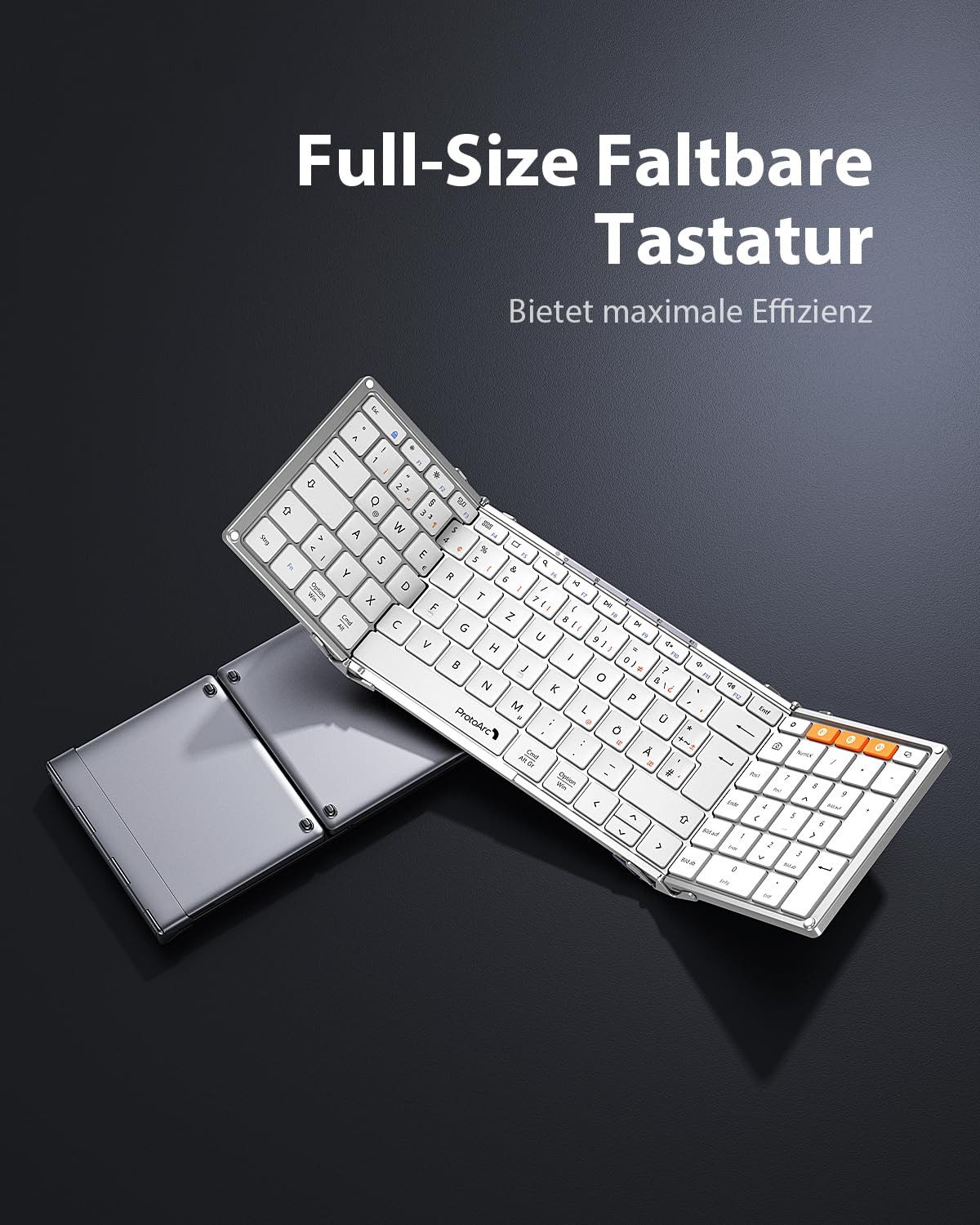 ProtoArc XK01 Faltbare Tastatur mit Ziffernblock – Kabellos & Aufladbar Tastatur (3-fach Bluetooth für iOS/Android/Windows, Kompakt & faltbar, QWERTZ)