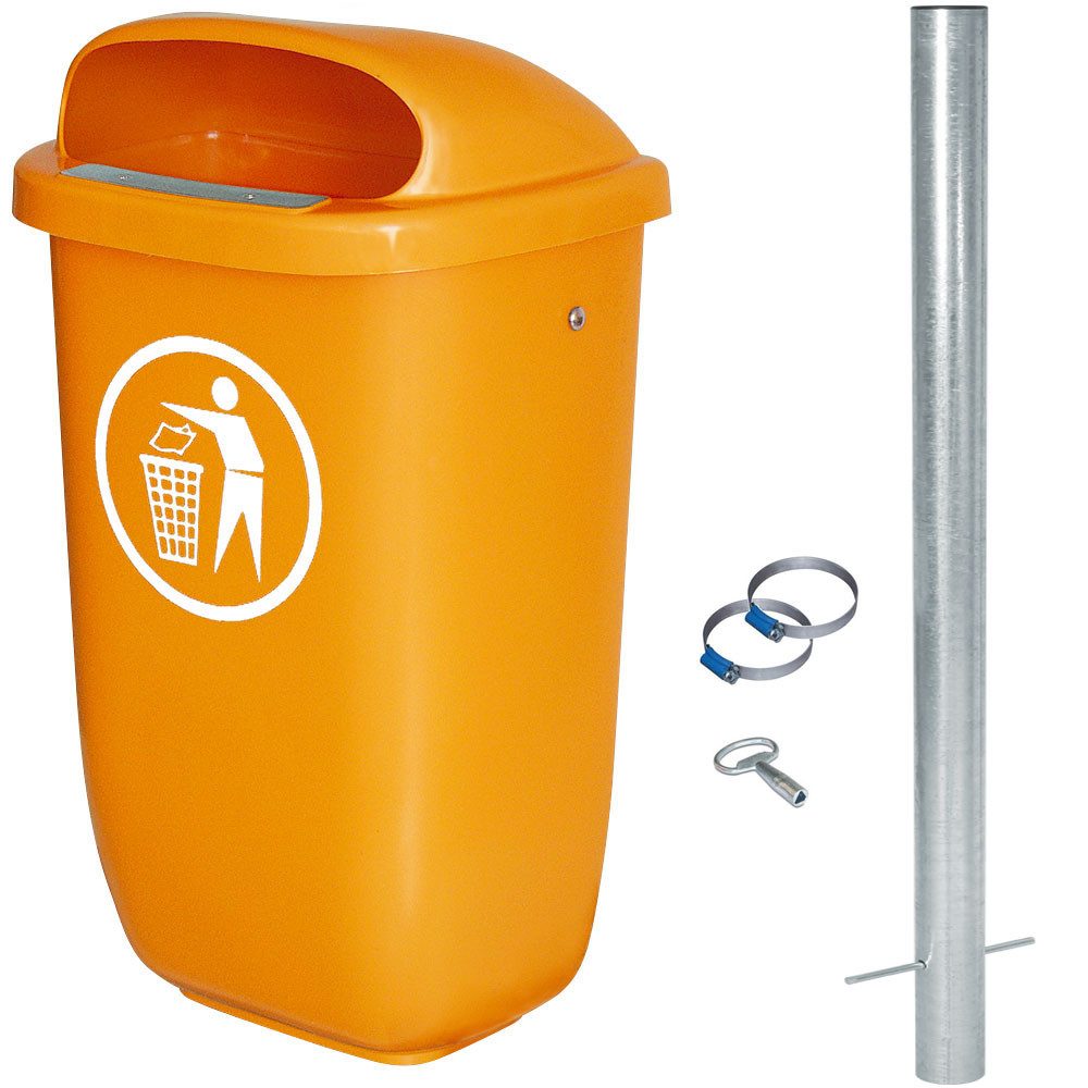 BRB-Lagertechnik Mülleimer BRB Abfall-Behälter Komplettset mit Rohrpfosten, Inhalt 50 Liter, Abfall-Behälter, robust, wetterfest und UV-stabilisiert