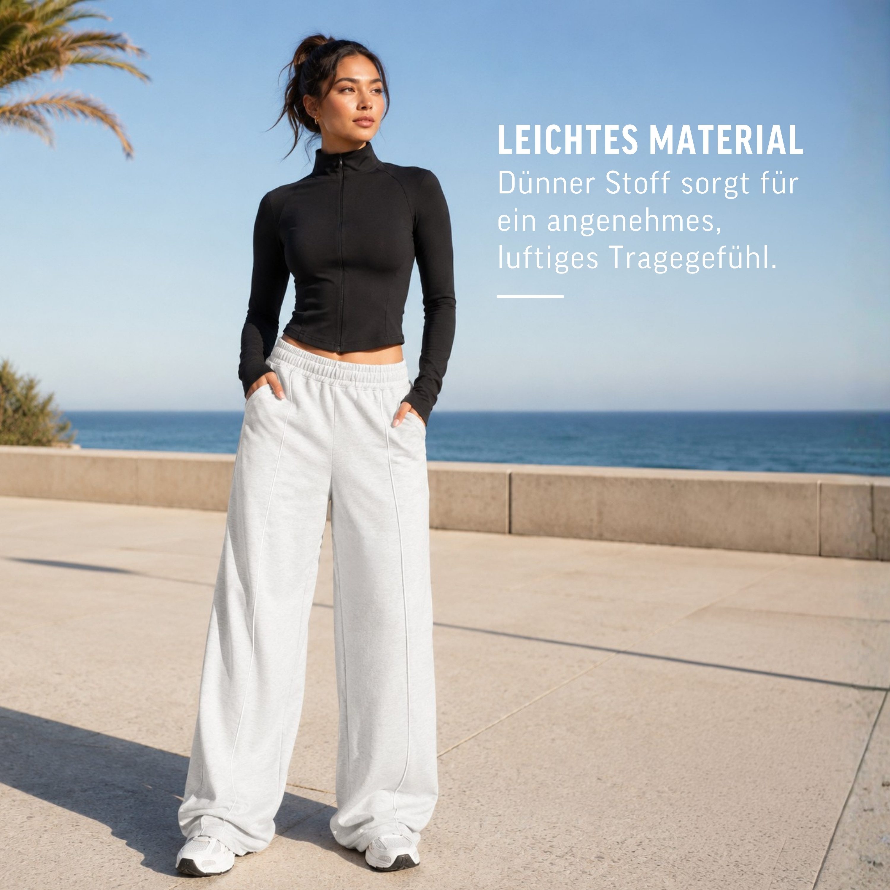 Smilodox Jogginghose Veyt Damen, Sweatpants aus Baumwolle, Sporthose Loose Fit Wide Leg, Verstellbarer Tunnelzug, Langer Schnitt, für Sport & Alltag