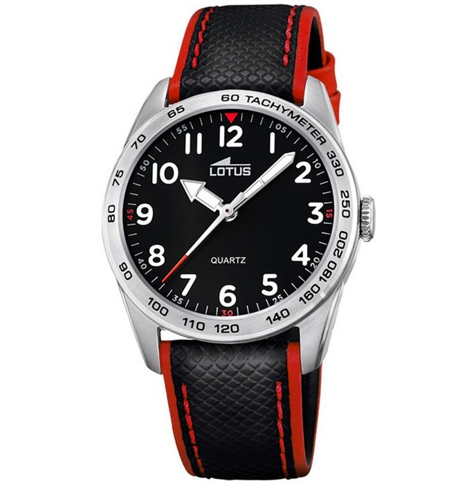 Lotus Quarzuhr Lotus Jugend Uhr Elegant L18276/3 Leder (Armbanduhr) Jugend Armbanduhr rund mittel (ca. 33mm) Lederarmband schwarz rot