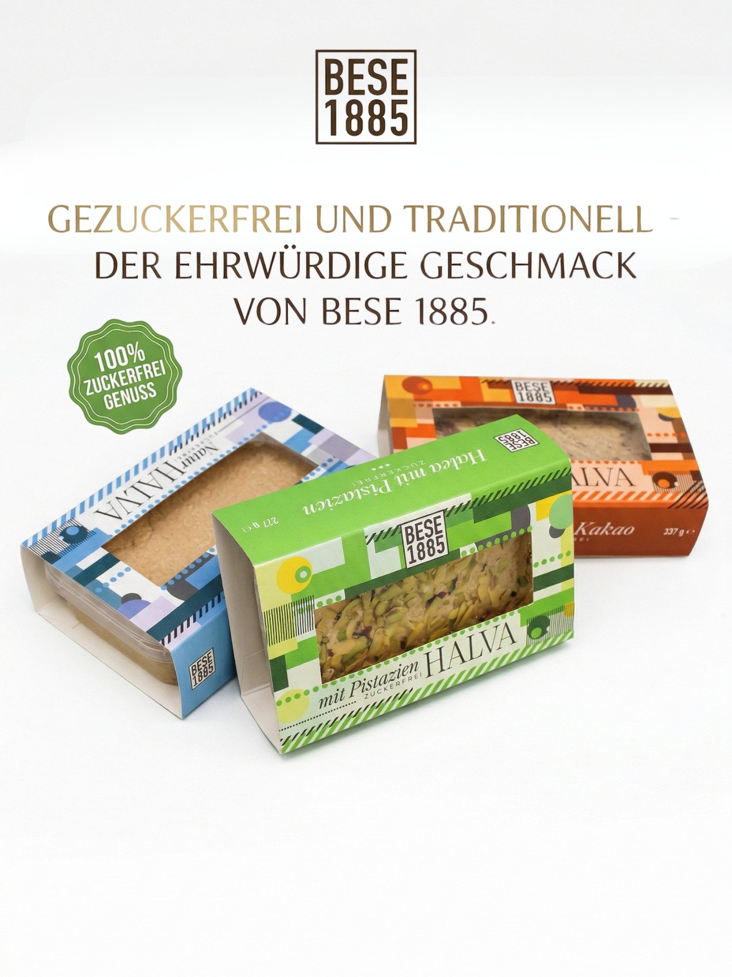 BESE1885 Süßigkeit Zuckerfreie Tahin Helva mit Pistazien & Datteln – 227g Premium Halwa, Ohne Glukosesirup, Palmöl