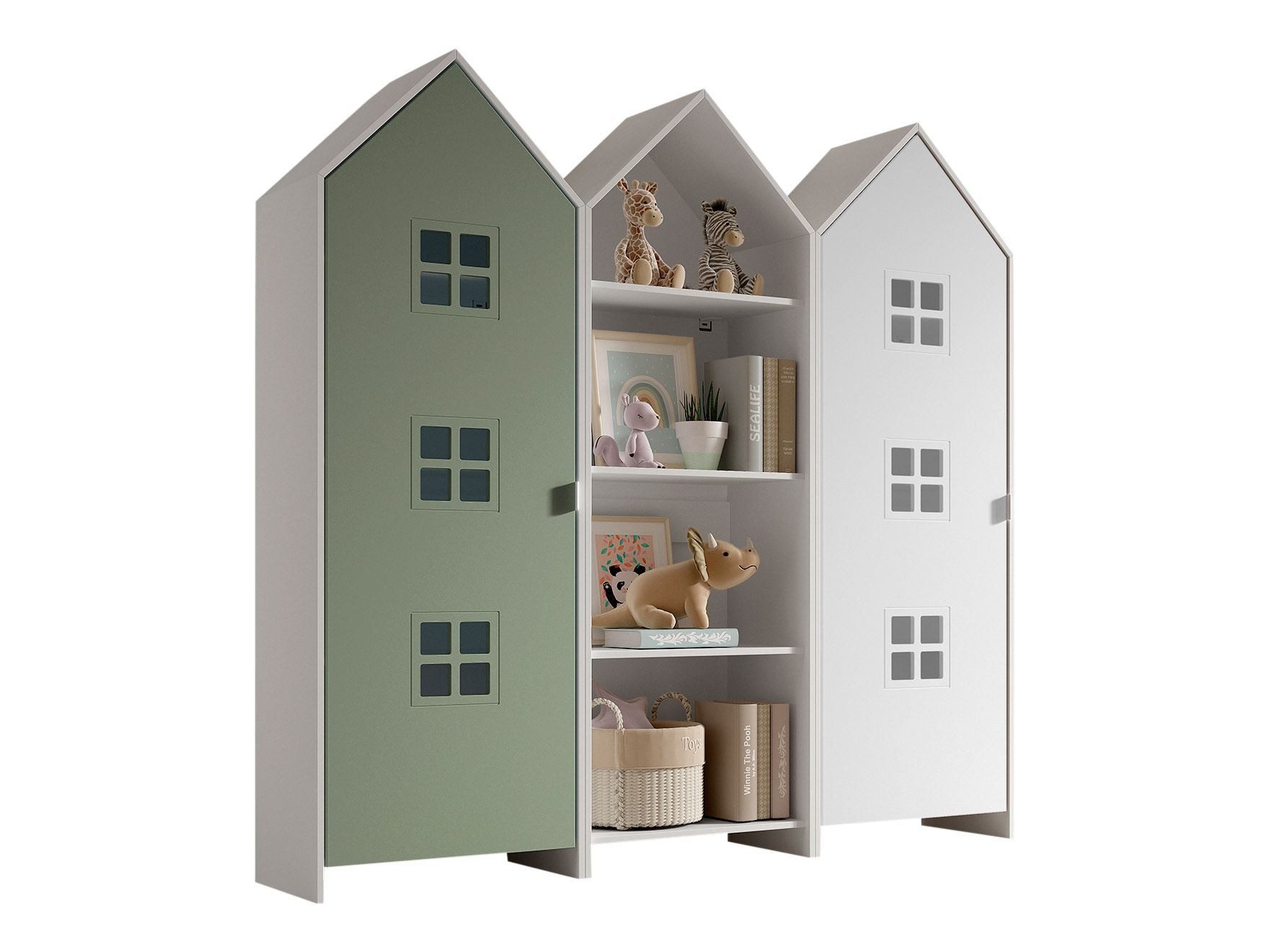58 aufm Kessel Mehrzweckschrank-Set Regalschrank Set Kania 173x37x171 Regal Kombination MDF Weiß /Bunt, (inkl. Versand, Lieferung bis Verwendungsstelle), 1 Regalschrank und 2 Schränke mit 1 Tür, 3 Einlegeböden, Kleiderstange