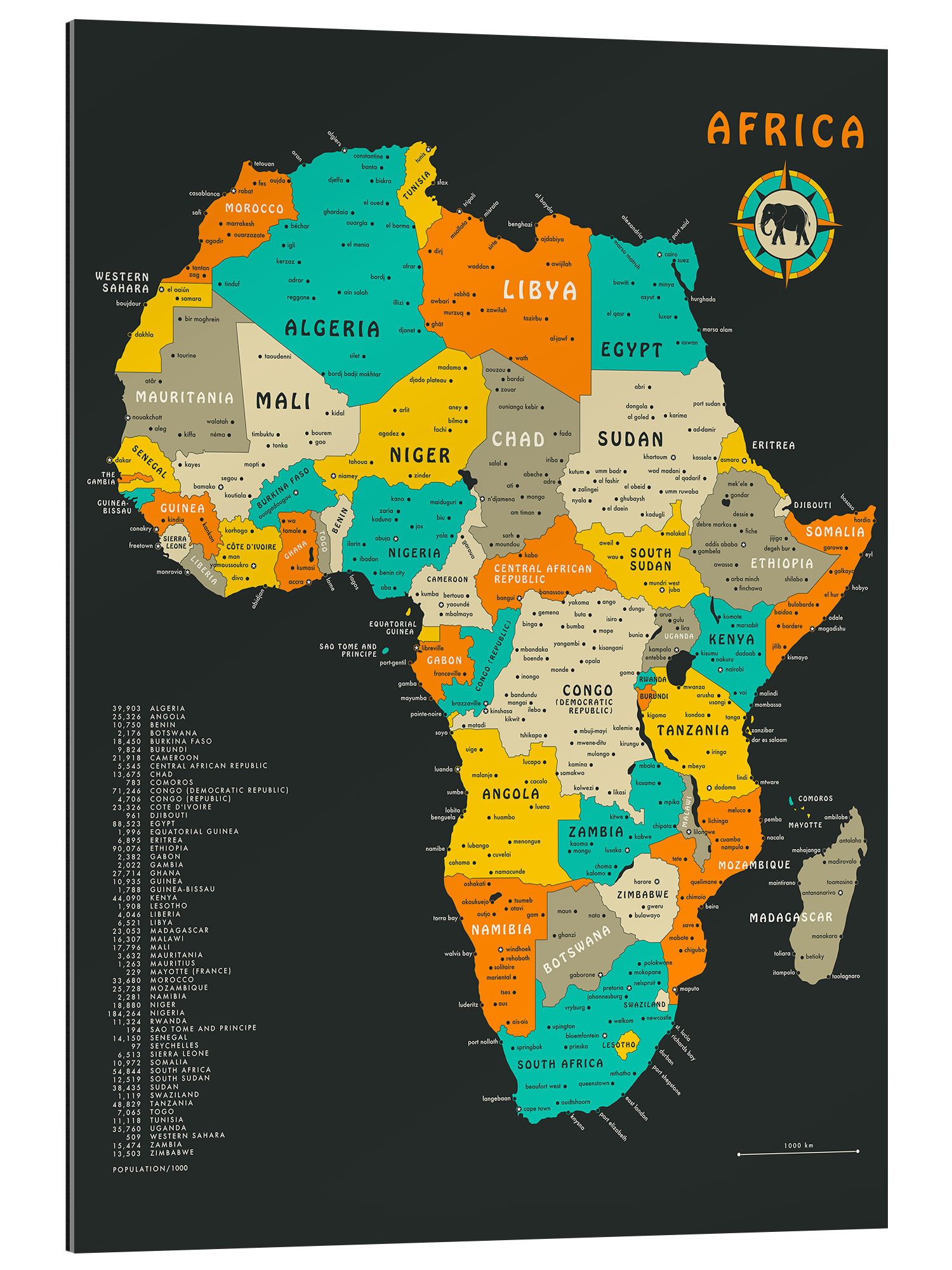 Posterlounge Poster Jazzberry Blue, Afrika-Karte, Klassenzimmer günstig online kaufen