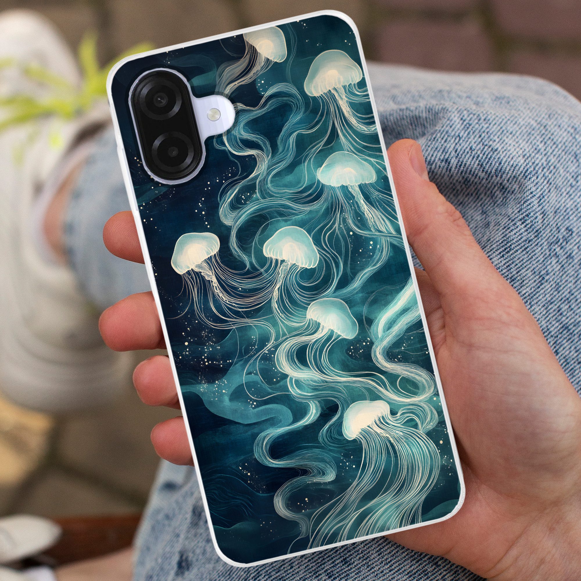 MuchoWow Handyhülle für Samsung Galaxy A07 Qualle - Meer - Weiß - Wellen, Smartphone-Bumper, Print, Handy Schutzhülle Dünn