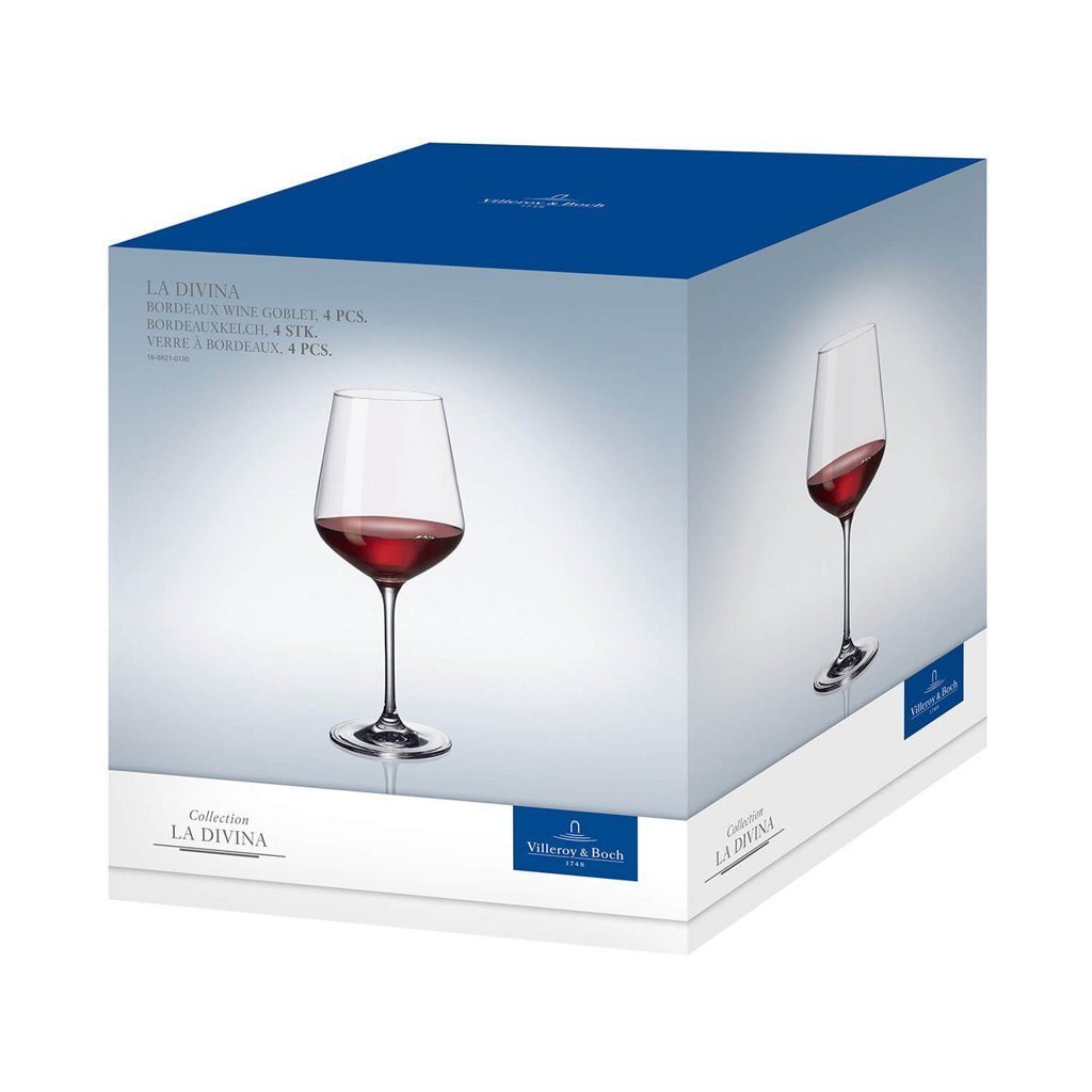 Villeroy & Boch Gläser-Set La Divina Bordeauxkelch, 4 Stück, 4-tlg., Glas, Kristallglas, 4 Stck, spülmaschinenfest