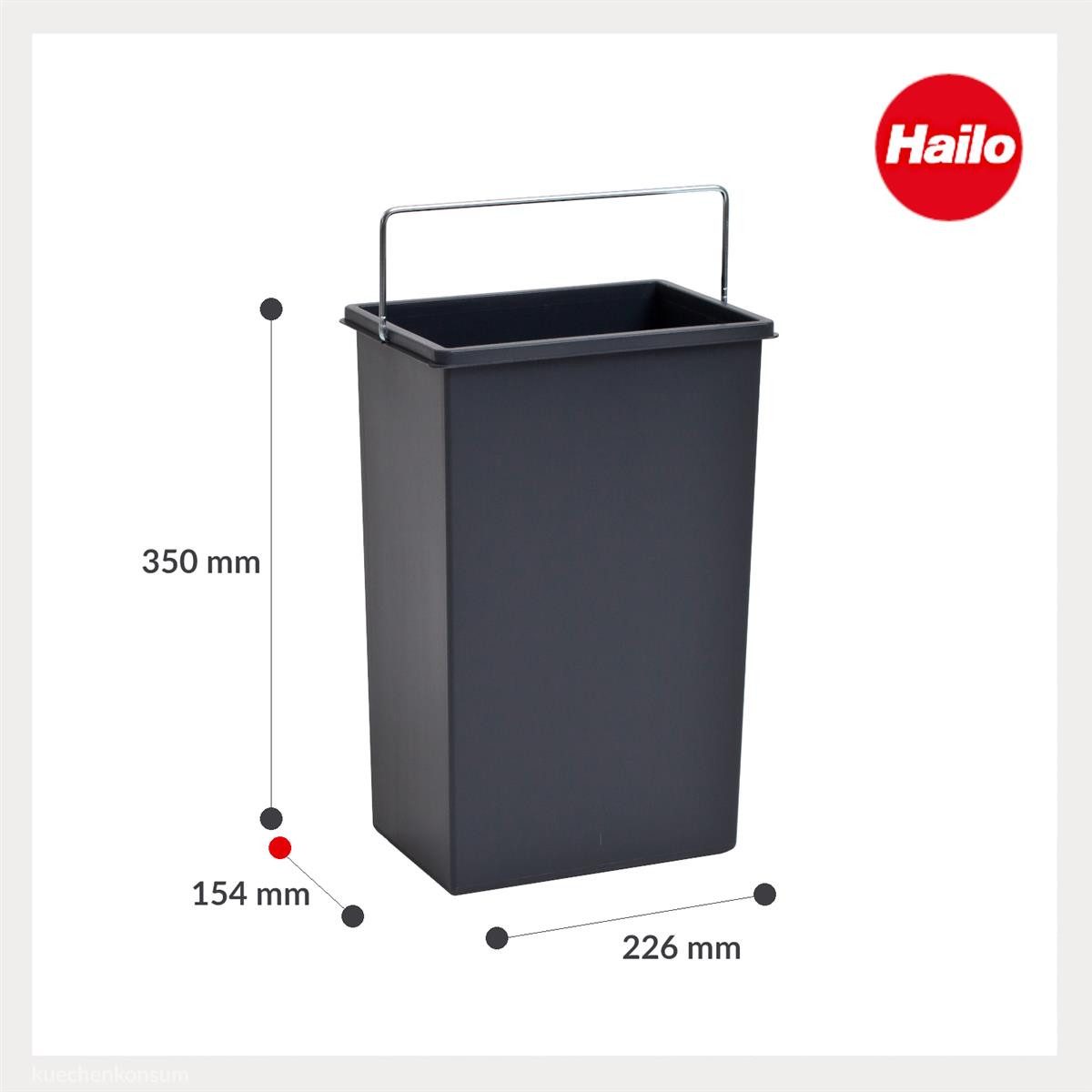 Hailo Einbaumülleimer Hailo Inneneimer 1045639 dunkelgrau 10 L 226 x 154 x 350 mm mit Henkel