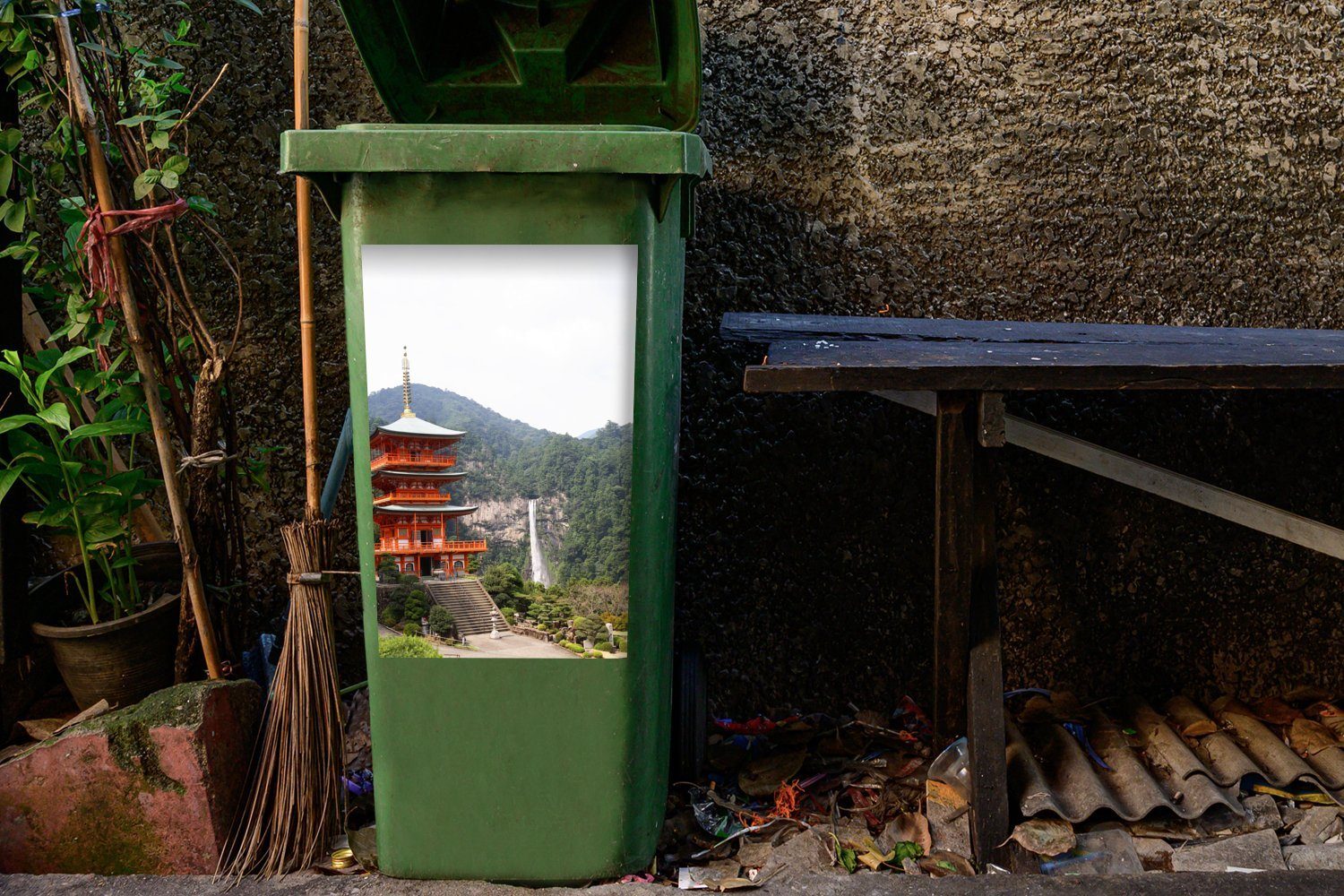 Abfalbehälter (1 des Berges auf Gipfel MuchoWow Mülltonne, Container, St), Mülleimer-aufkleber, Sticker, Koyasan Kongobu-ji-Tempel Wandsticker dem asiatischen