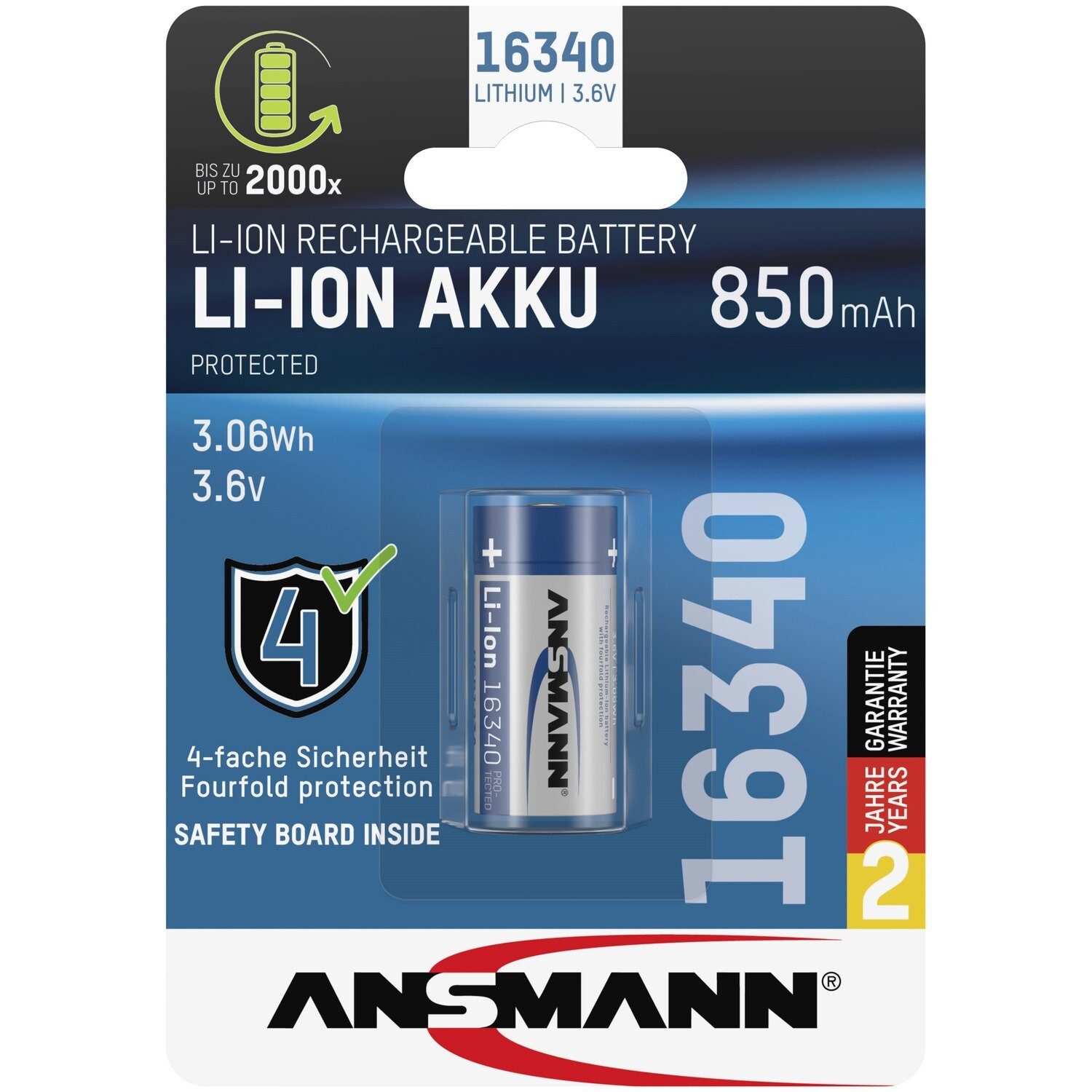 mAh ANSMANN® Akku Li-Ion 850 Akku 16340