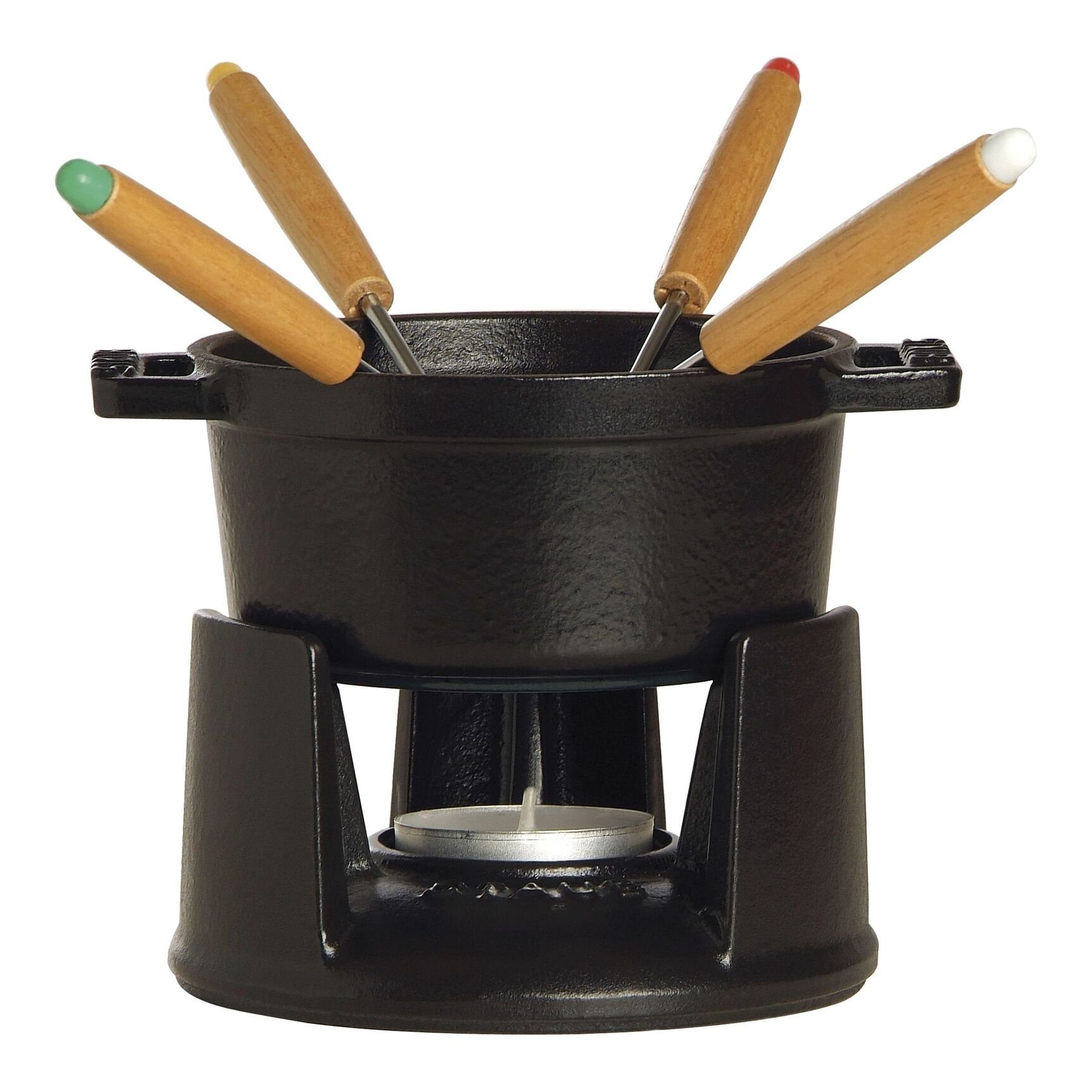 Fondue Staub Specialities Gusseisen Mini Fondue Set, 10 cm rund Schwarz