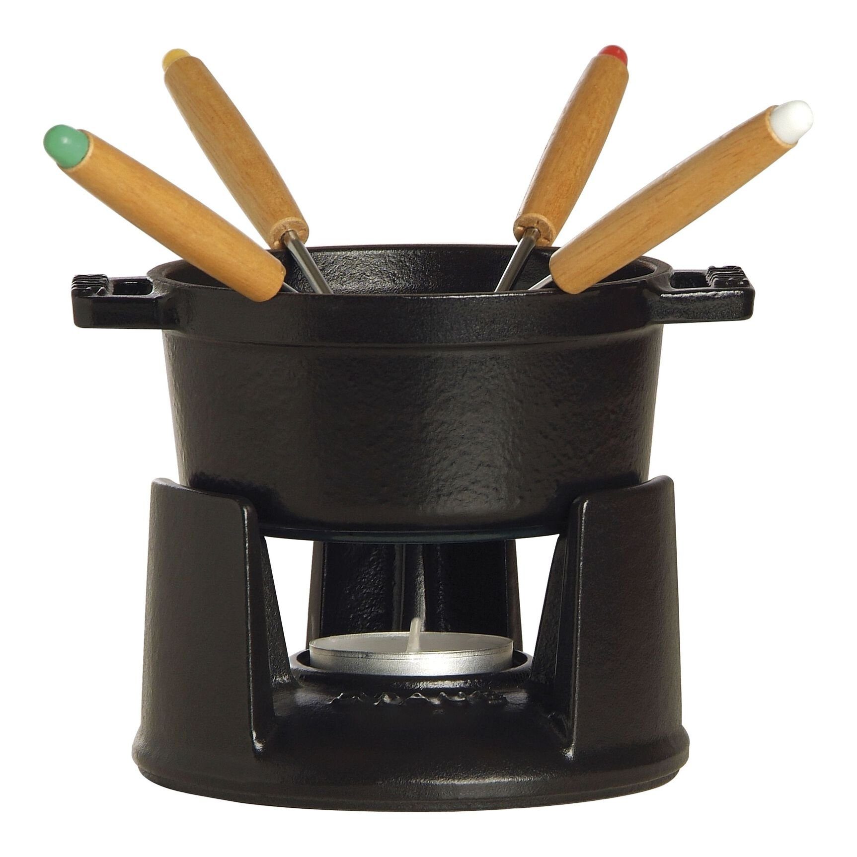 Staub Fondue Staub Specialities Gusseisen Mini Fondue Set, 10 cm rund Schwarz