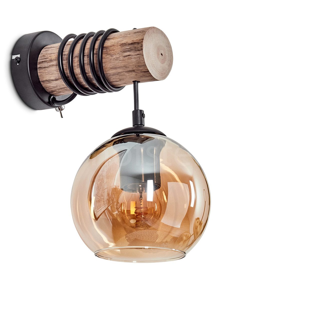 hofstein Wandleuchte Wandlampe aus Metall/Holz/Glas in günstig online kaufen