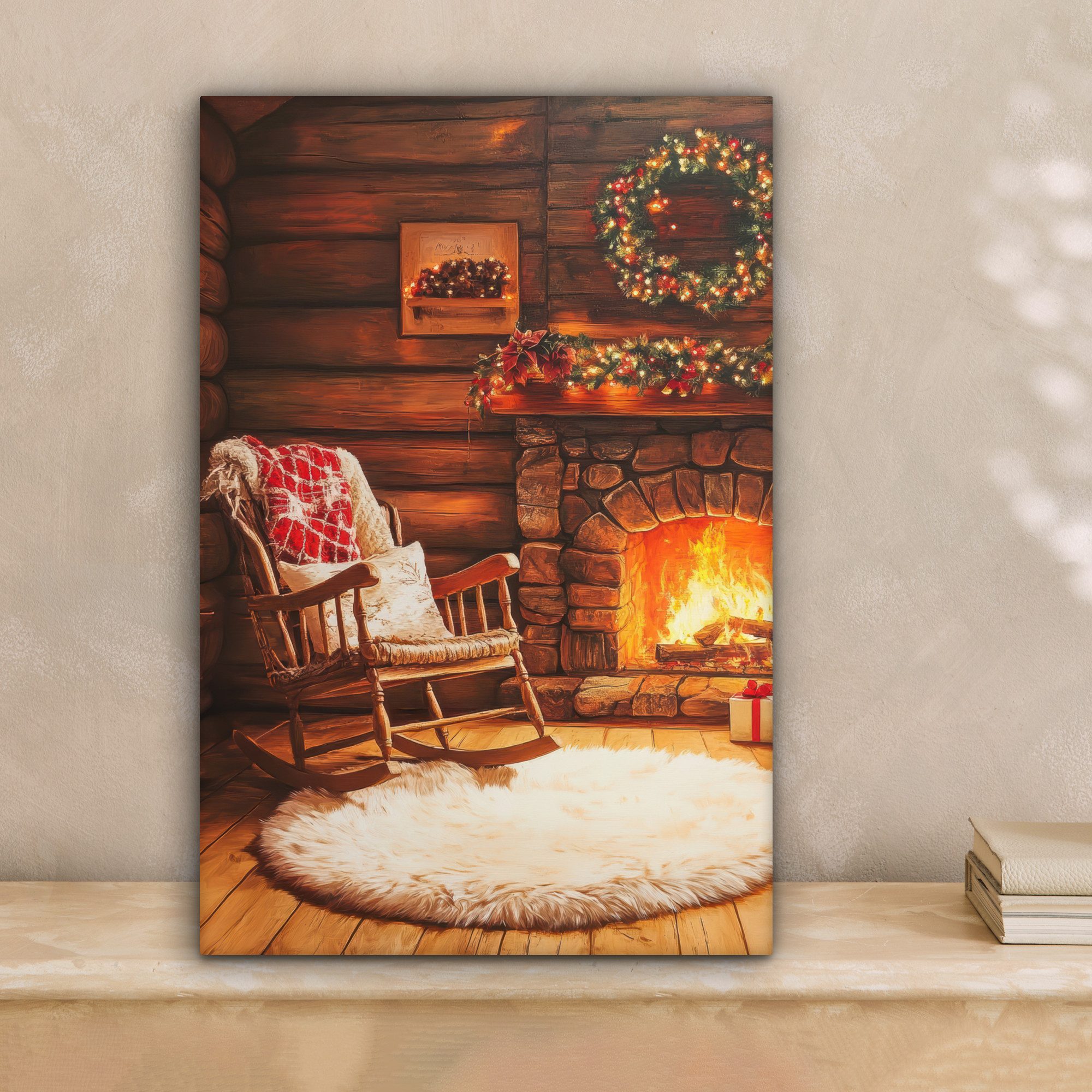 OneMillionCanvasses® Leinwandbild Winter - Weihnachten - Zuhause - Kamin, F günstig online kaufen